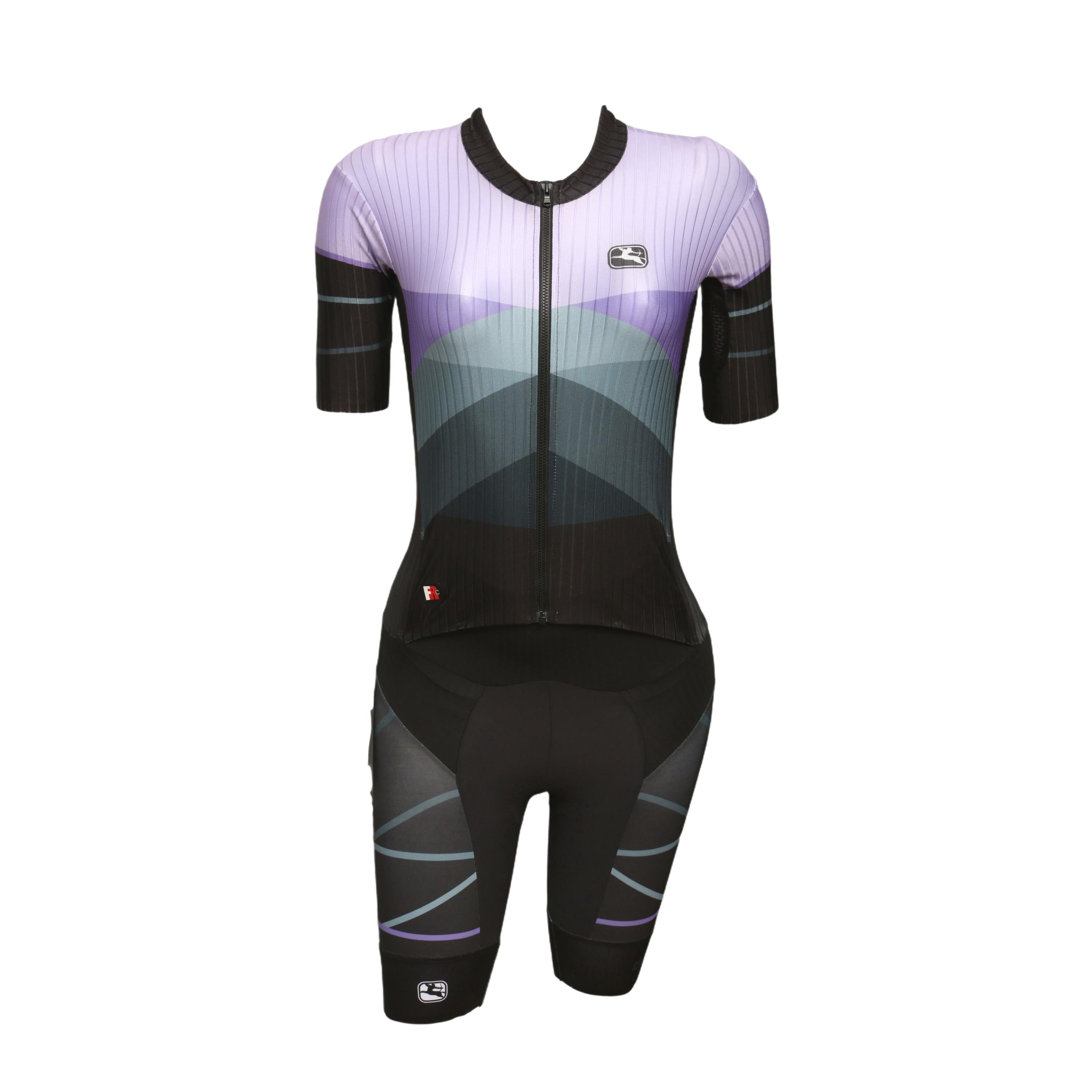 Macaquinho De Triathlon Feminino Giordana Ciclismo FR-C Pro Preto, Rosa E Roxo - Tamanho S