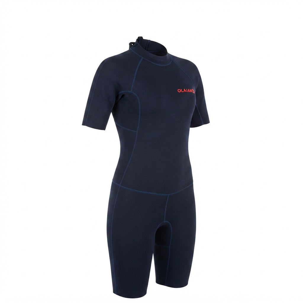 Neoprene Shorty Wetsuit Masculino Olaian SRTY100 Surf Shorty Azul-Marinho e Vermelho - Tamanho 3G