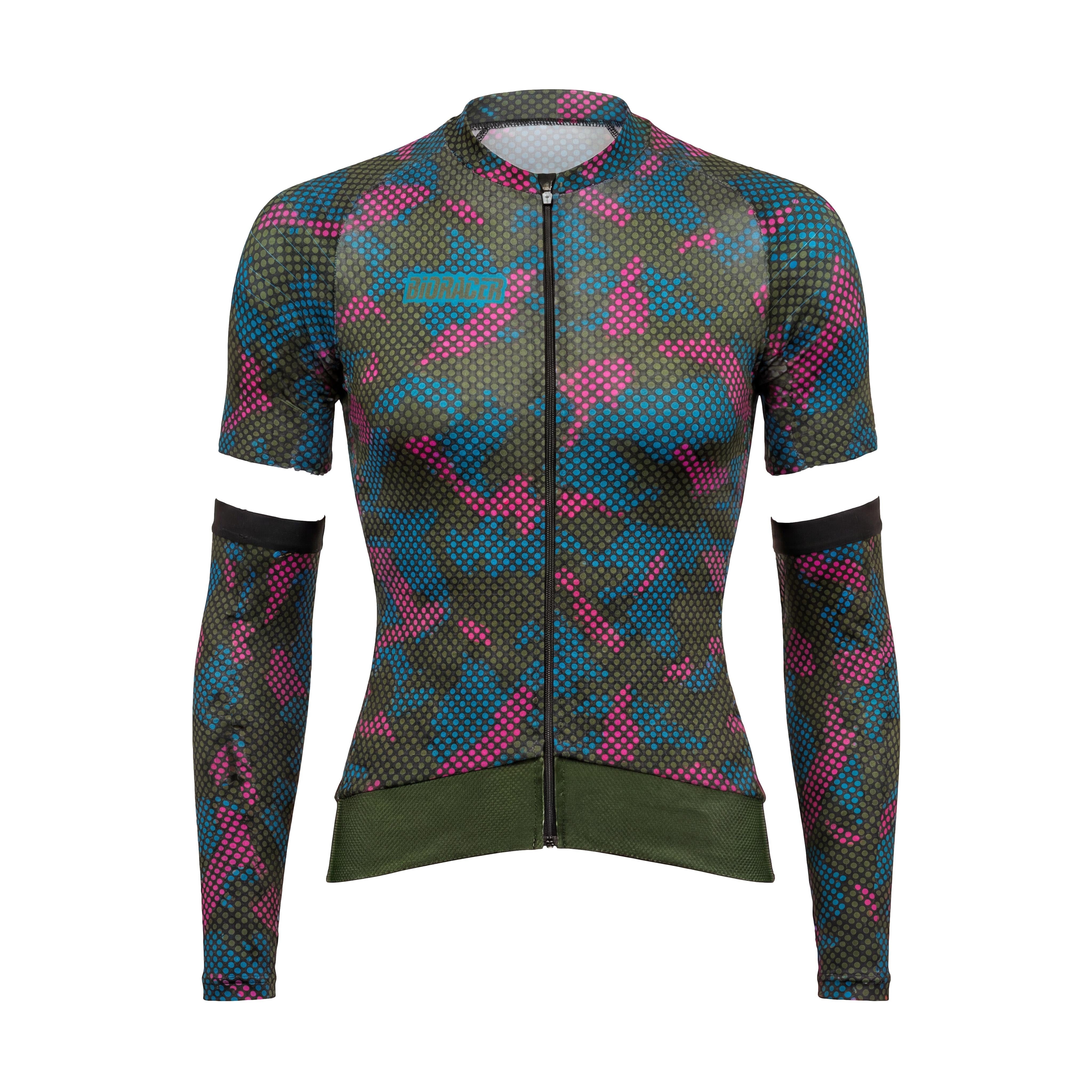 Jersey Feminino Ciclismo Bioracer Epic Verde, Rosa e Azul Manguito Talla M - Tamanho M / Novo