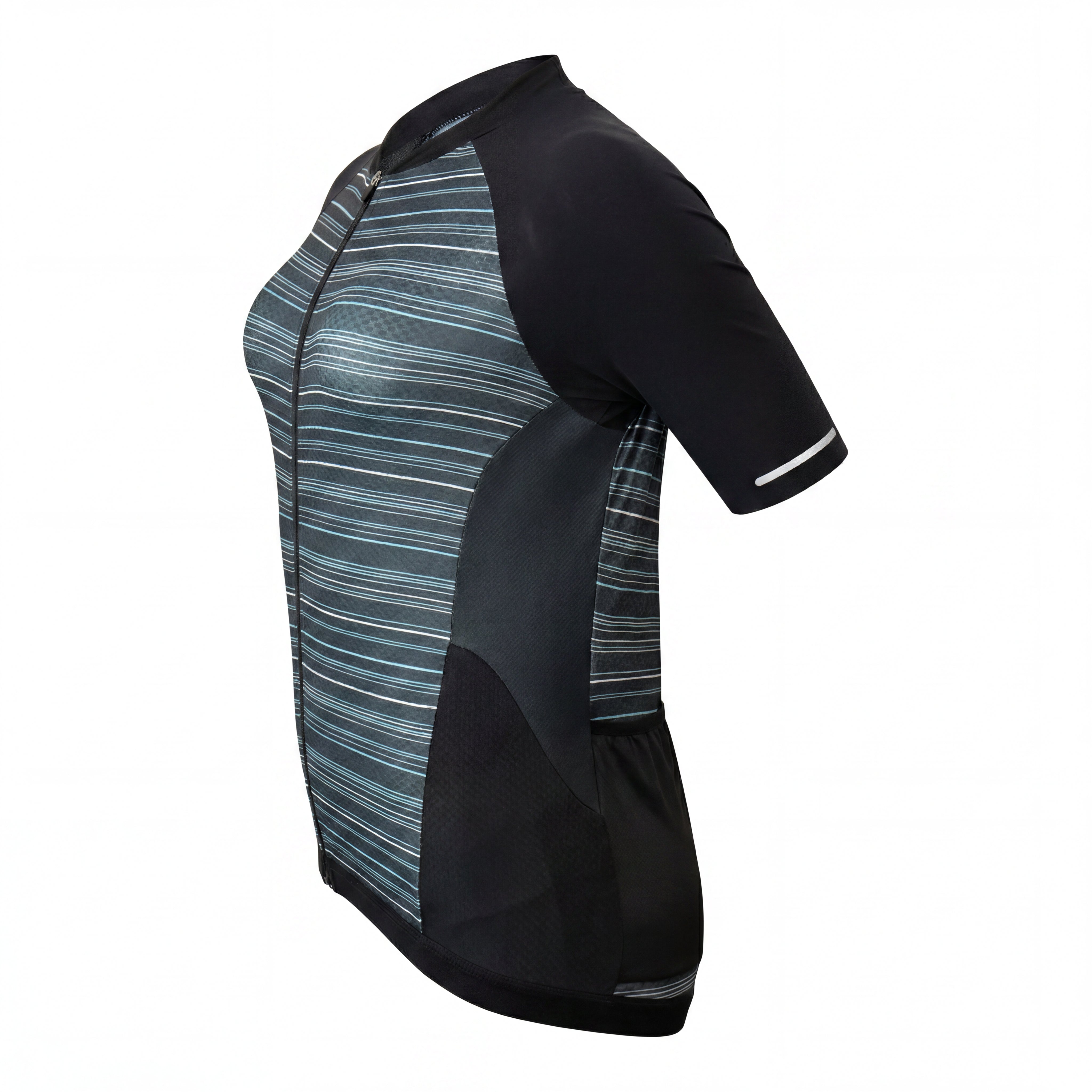 Jersey Feminino Ciclismo Bioracer Sprinter Coldblack Light Preto e Listras Brancas - Tamanho M / Novo
