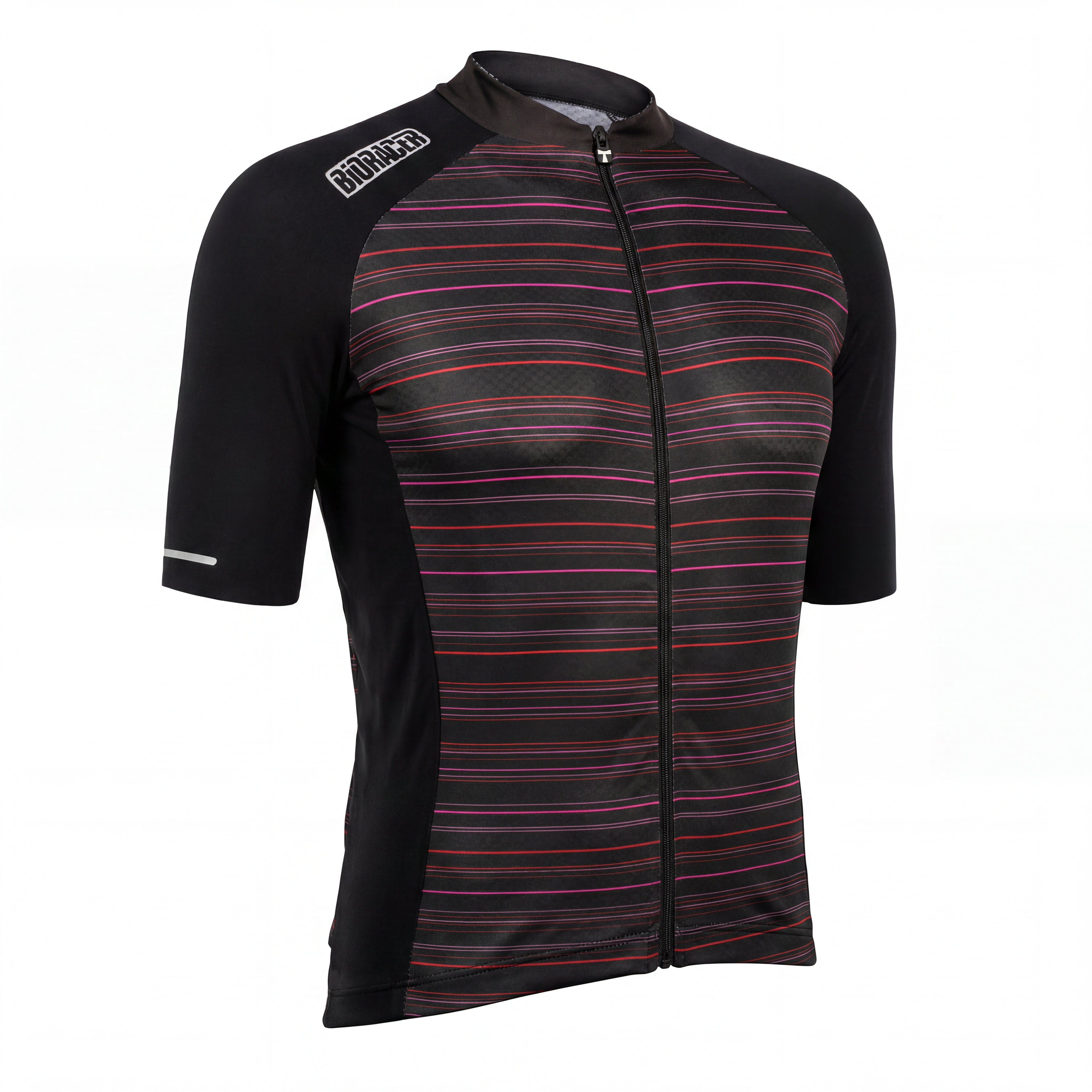 Jersey Feminino Ciclismo Bioracer Sprinter Coldblack Light Preto e Listras Vermelhas - Tamanho M / Novo