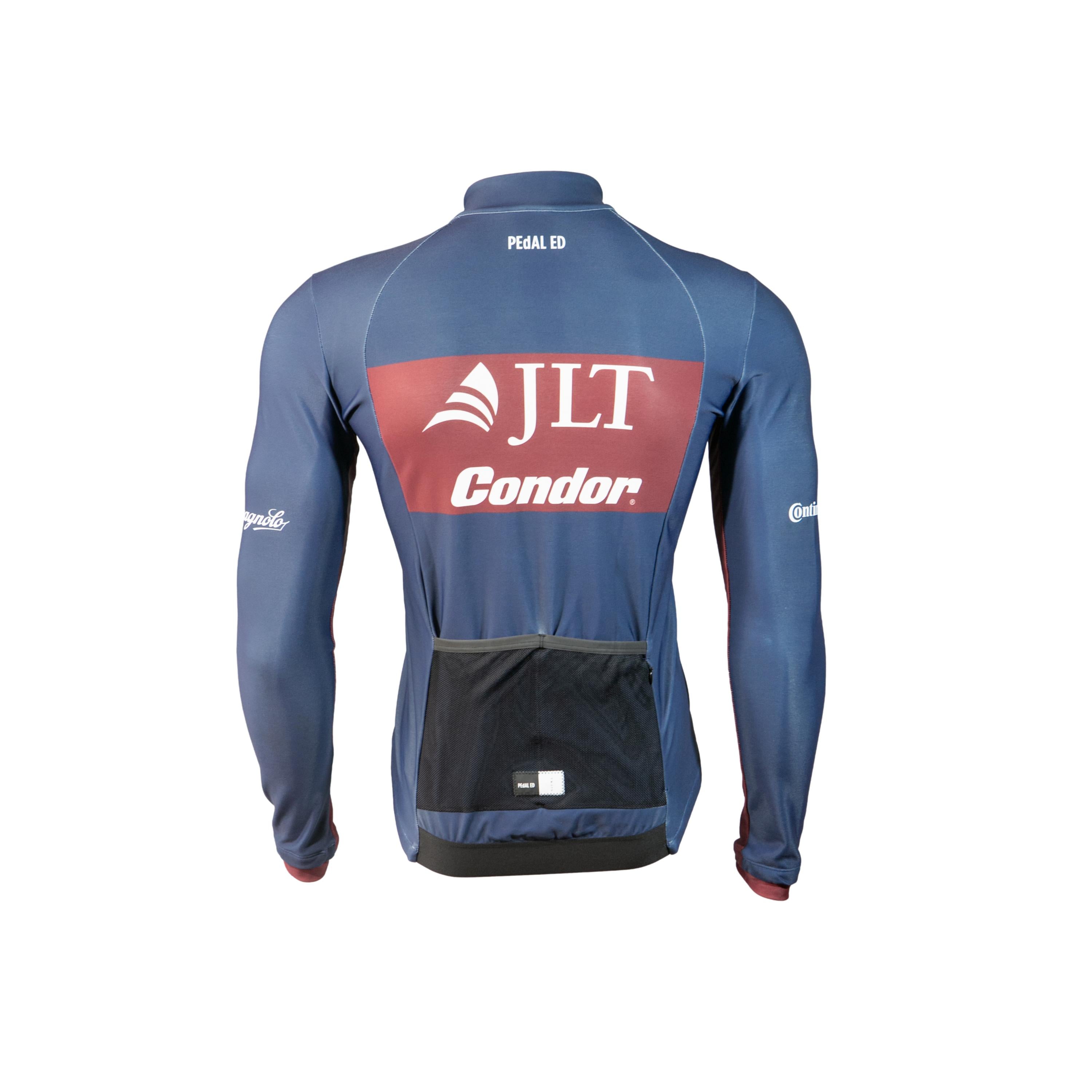 Camiseta Jersey Manga Longa Masculina Ciclismo Pedal ED JLT Condor Azul/Vermelho - Tamanho G
