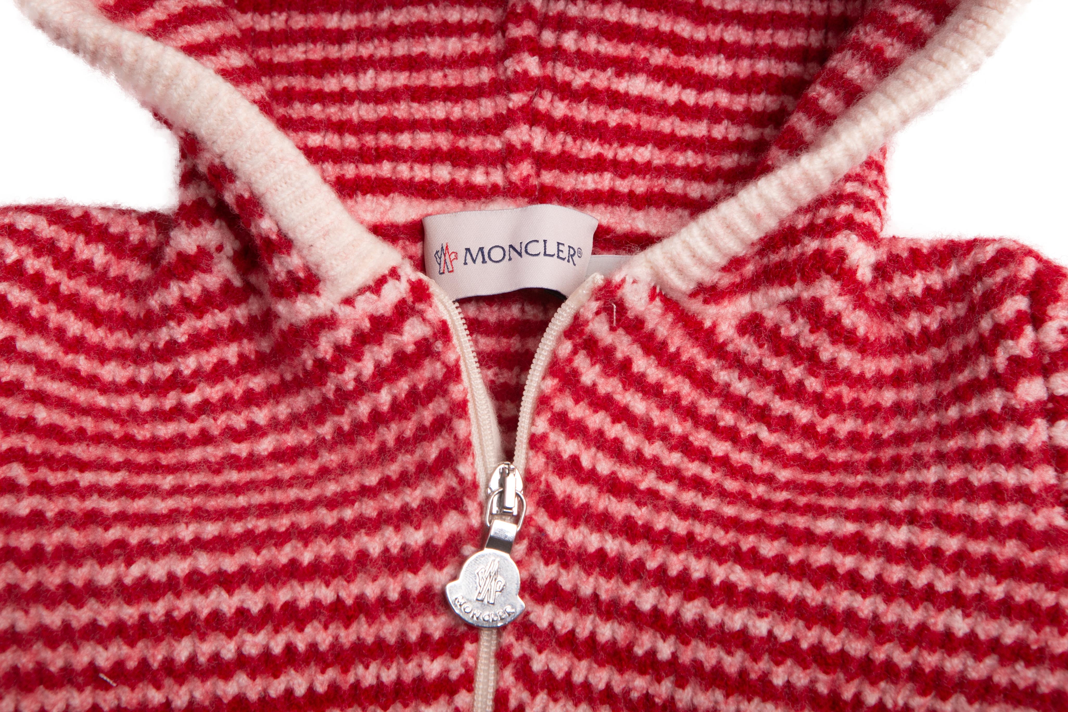 Casaco Infantil Malha Moncler Listrado Vermelho - Tamanho 85cm