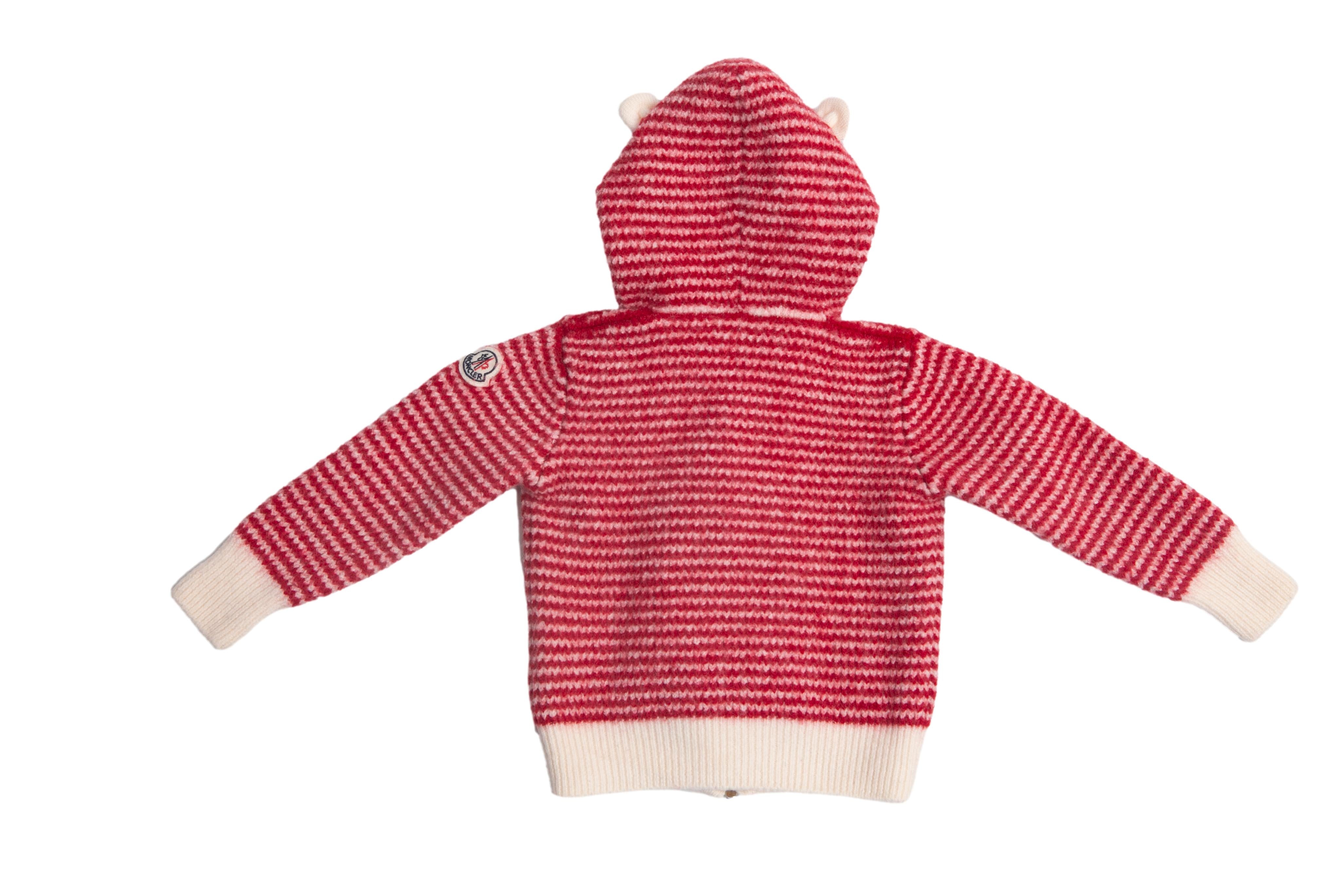 Casaco Infantil Malha Moncler Listrado Vermelho - Tamanho 85cm