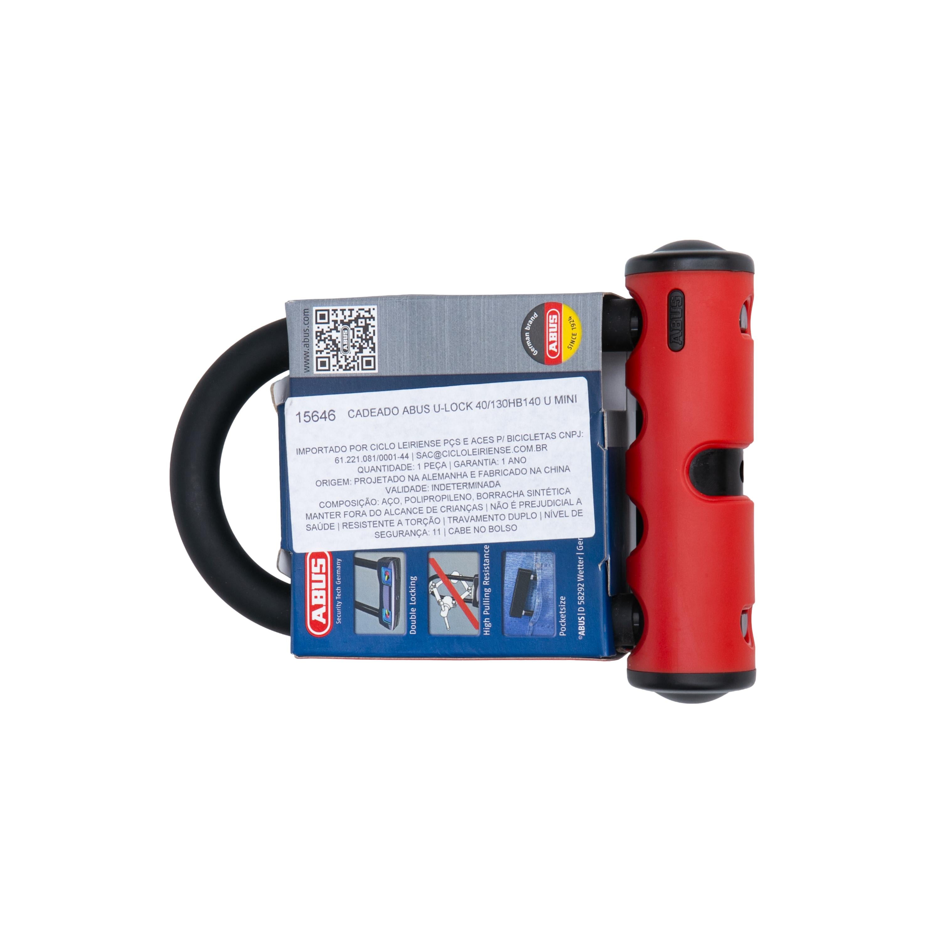 Cadeado Abus 40/130 Chave HB140 U-Lock U-Mini Vermelho