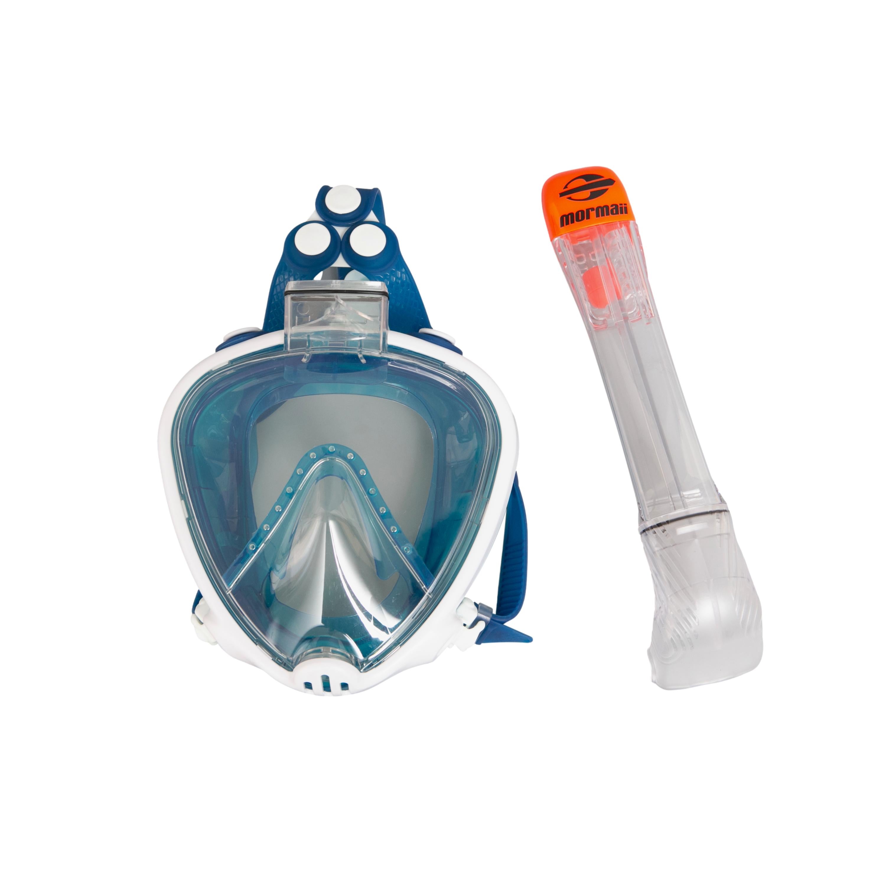 Máscara Unissex Mergulho Mormaii Full Face Odyssey Branco/Azul Com Capa - Tamanho Único