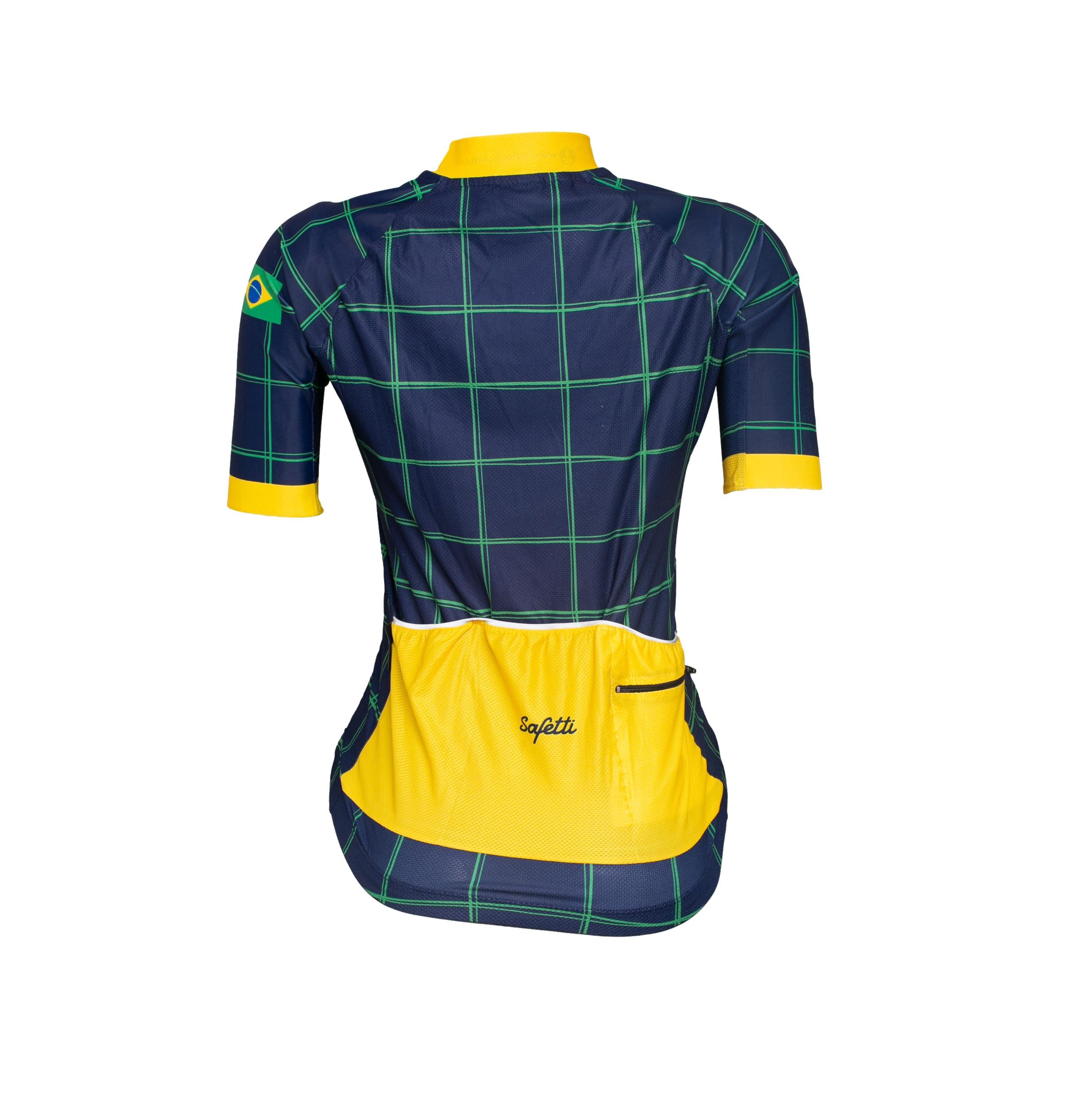 Camiseta Jersey Feminina Ciclismo Safety Brasil Azul/Verde/Amarela - Tamanho M