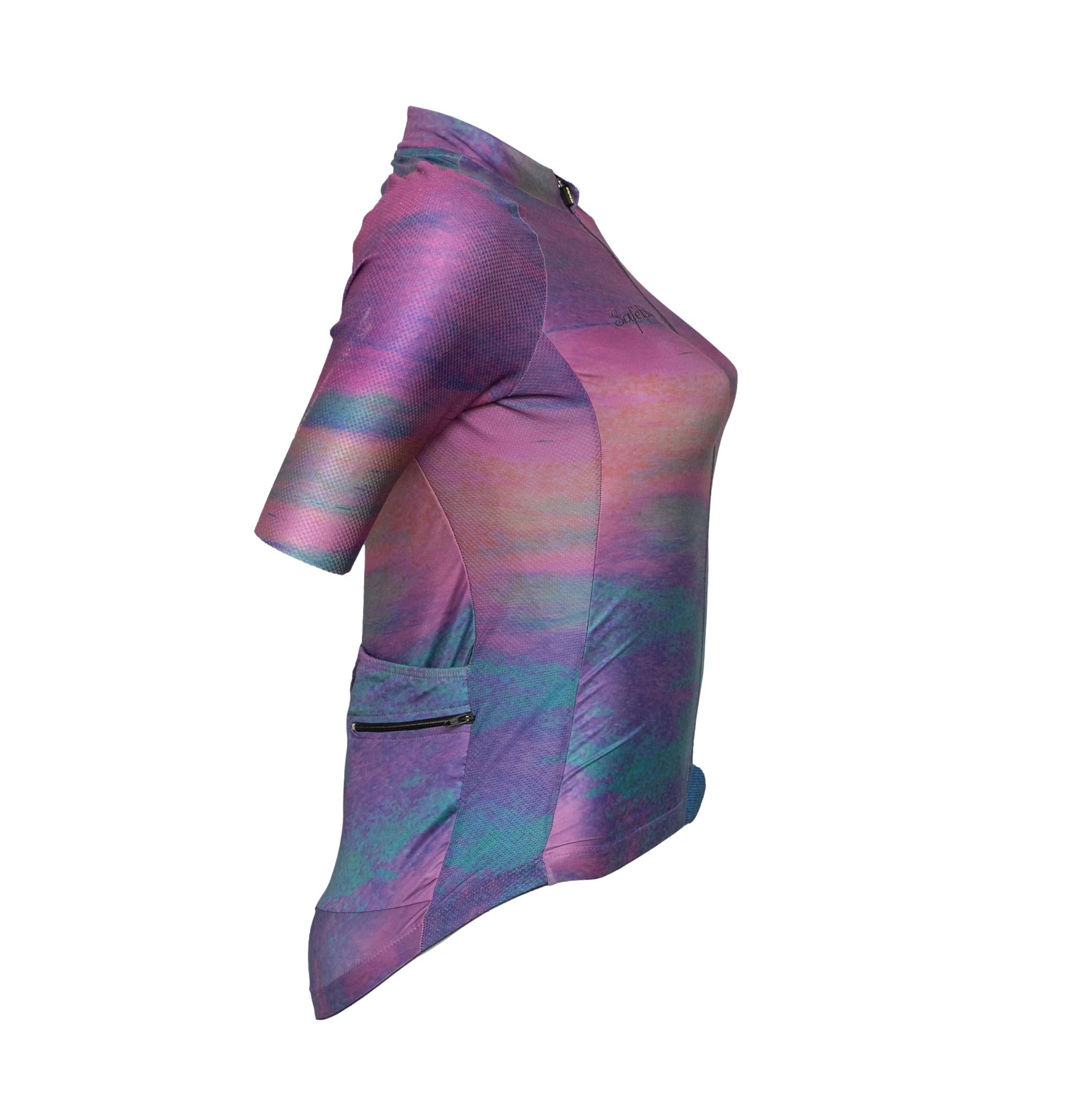 Camiseta Jersey Feminina Ciclismo Safety Libertá Roxo e Verde - Tamanho S
