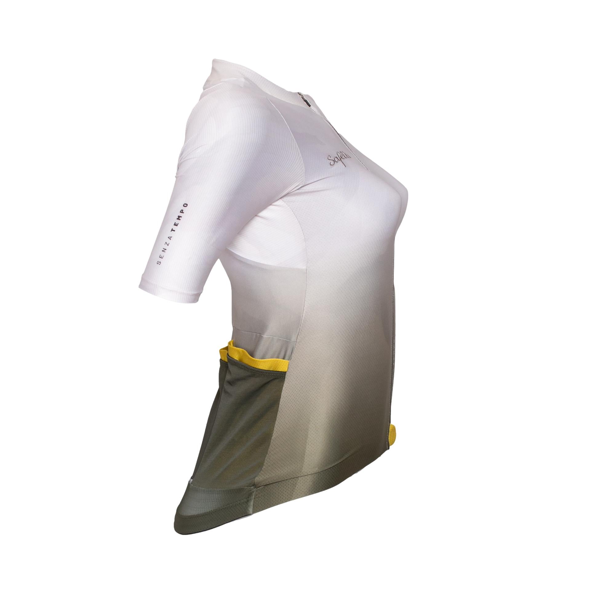 Camiseta Jersey Feminina Ciclismo Safety Senza Tempo Verde/Branco - Tamanho S
