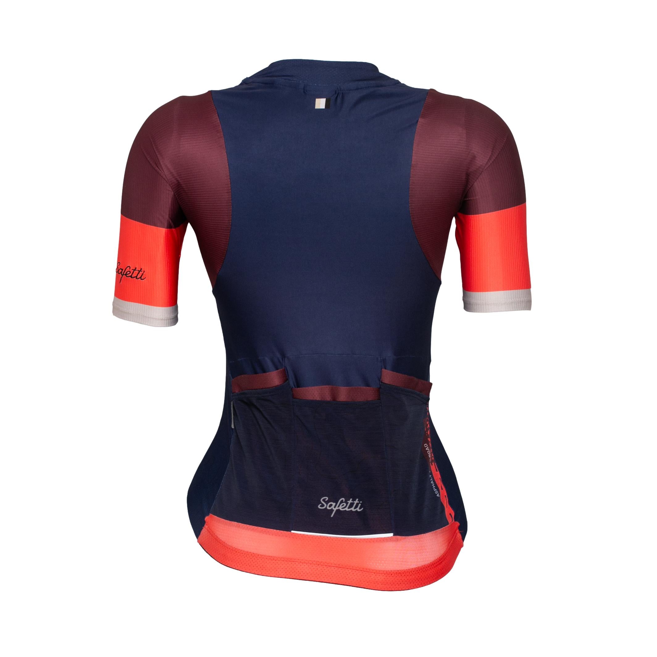 Camiseta Jersey Feminina Ciclismo Safety Uncover Azul/ Marrom/ Vermelho - Tamanho S
