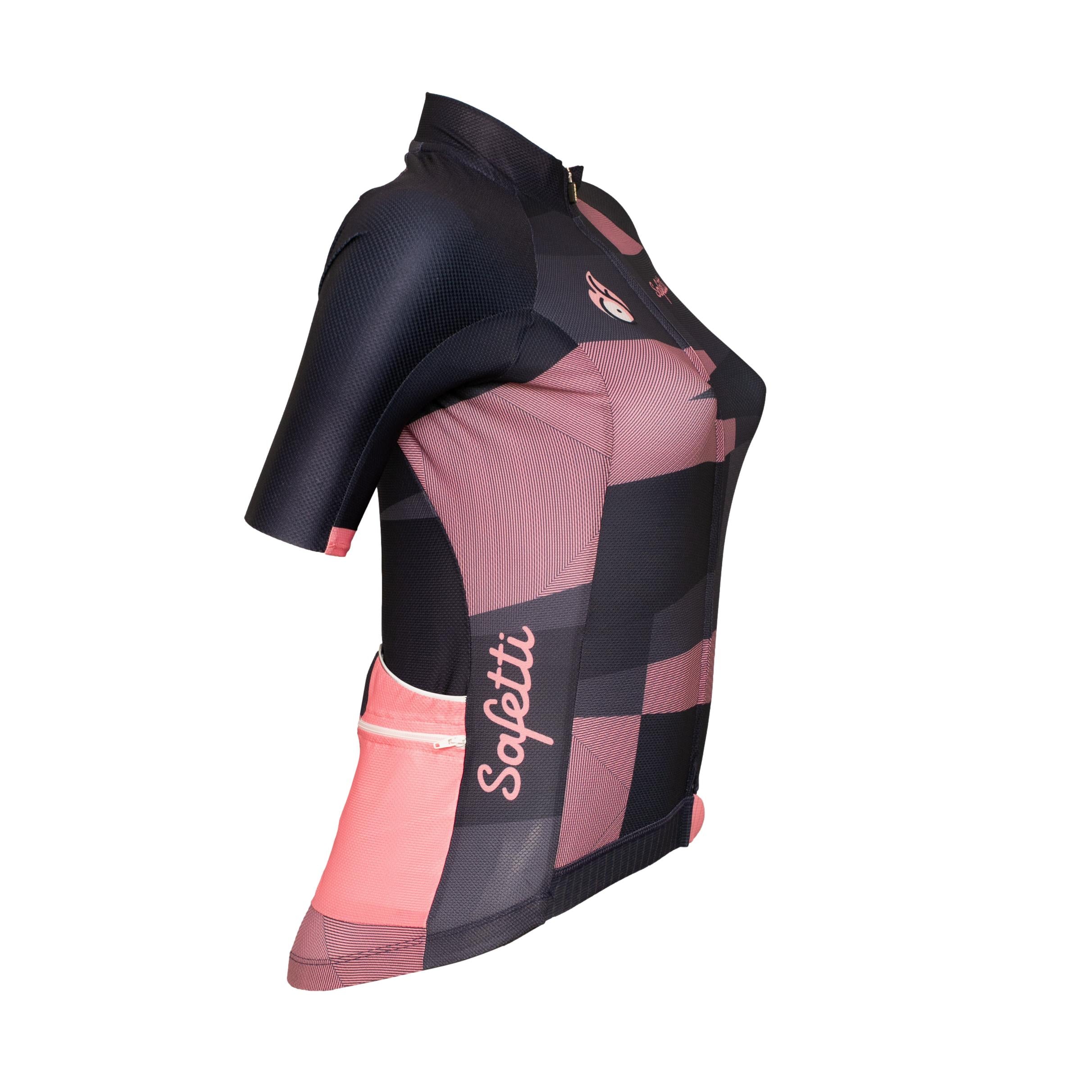 Camiseta Jersey Feminina Ciclismo Safety Azul e Rosa - Tamanho S