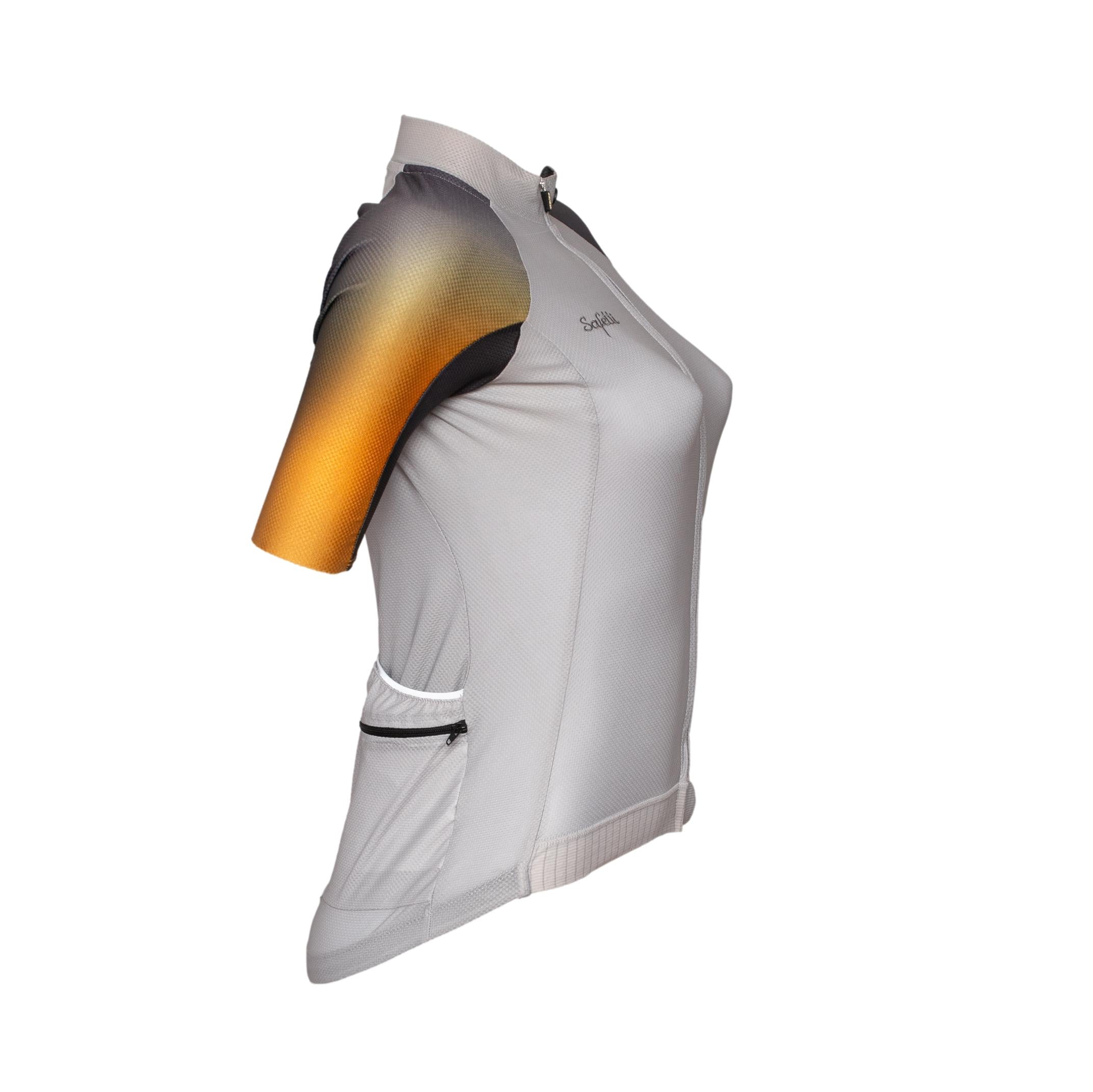Camiseta Jersey Feminina Ciclismo Safety Libertá Cinza e Amarelo - Tamanho M