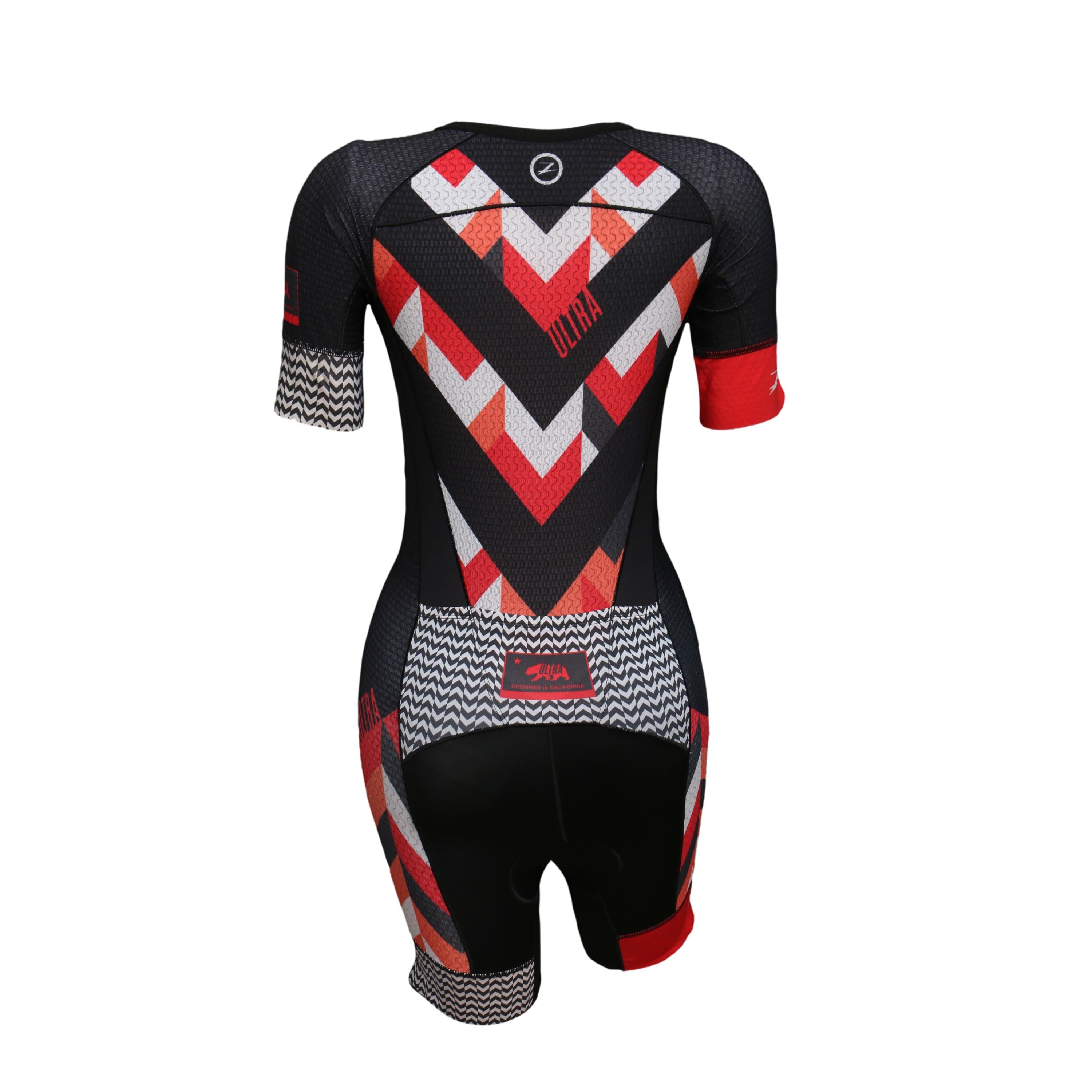 Macaquinho De Triathlon Feminino Ciclismo Zoot Ultra Preto e Vermelho - Tamanho P