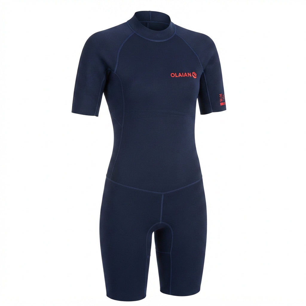 Neoprene Shorty Wetsuit Masculino Olaian SRTY100 Surf Shorty Azul-Marinho e Vermelho - Tamanho 3G