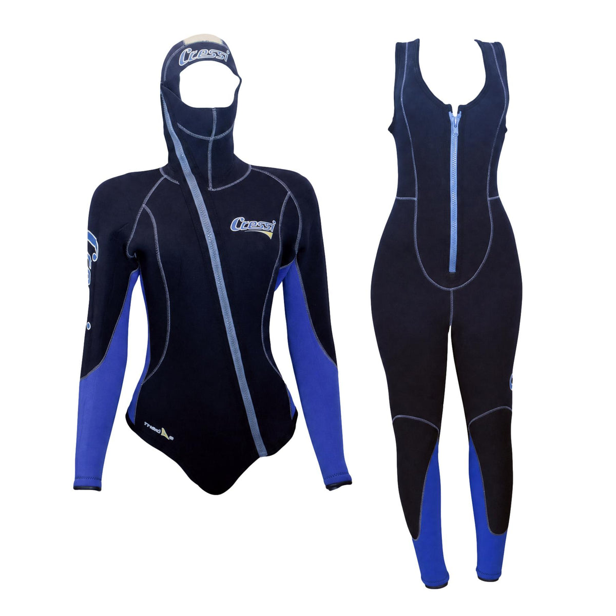 Conjunto Feminino Roupa De Mergulho Neoprene Cressi Medas 5mm Preto e Azul - Tamanho L/4