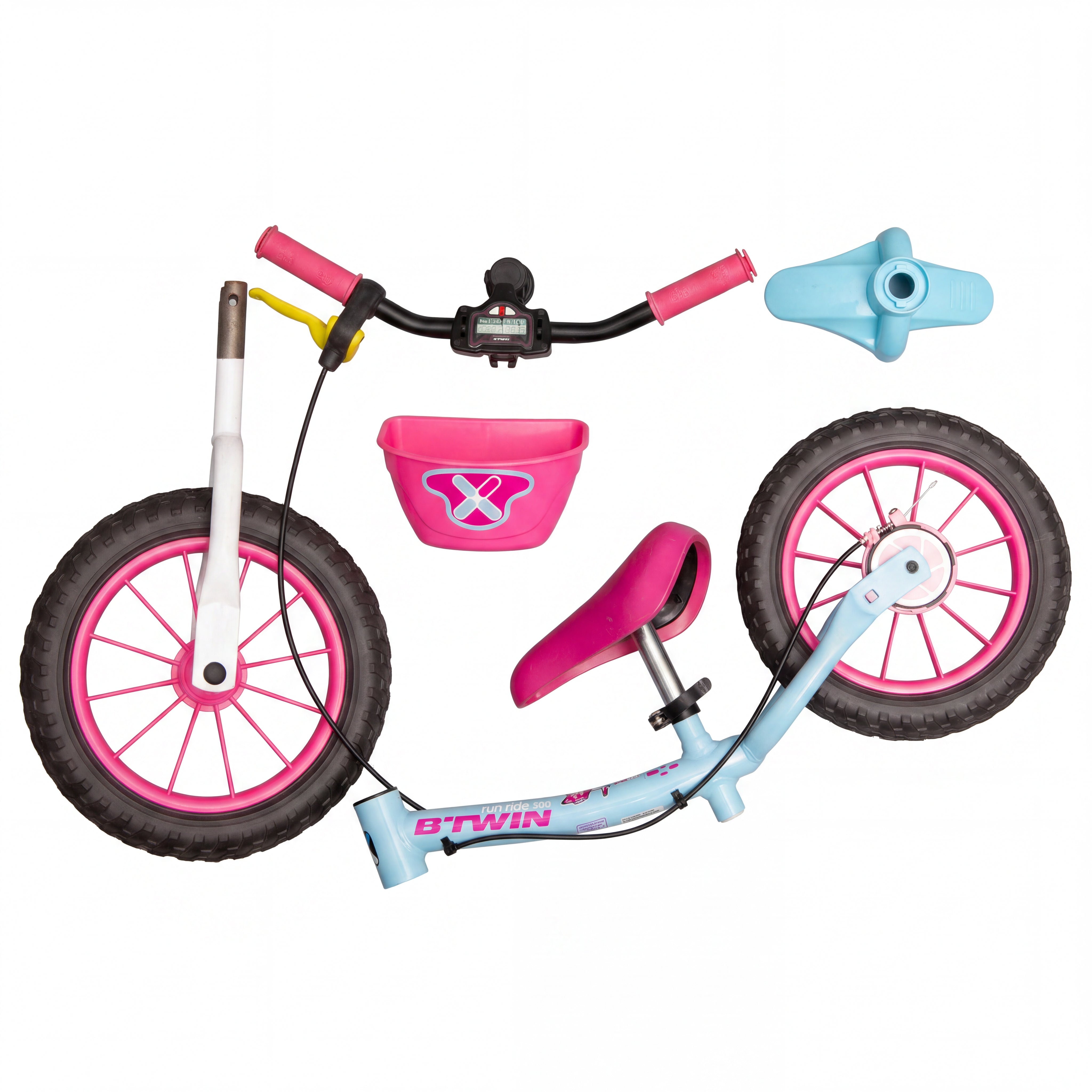 Bicicleta Infantil B'TWIN Lazer Runride 500 Rosa e Azul