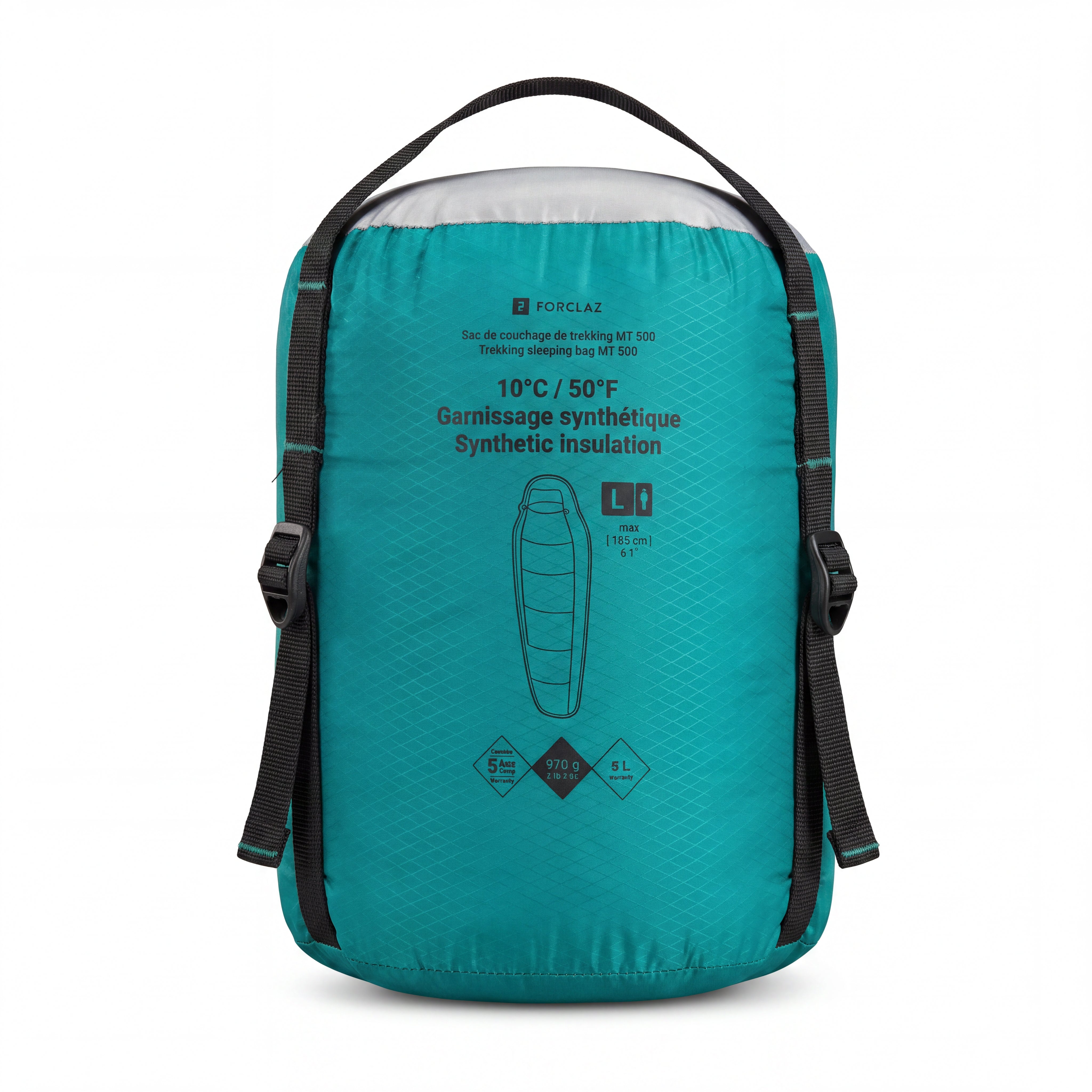 Saco De Dormir Trekking Forclaz MT 500 Verde Água / Cinza