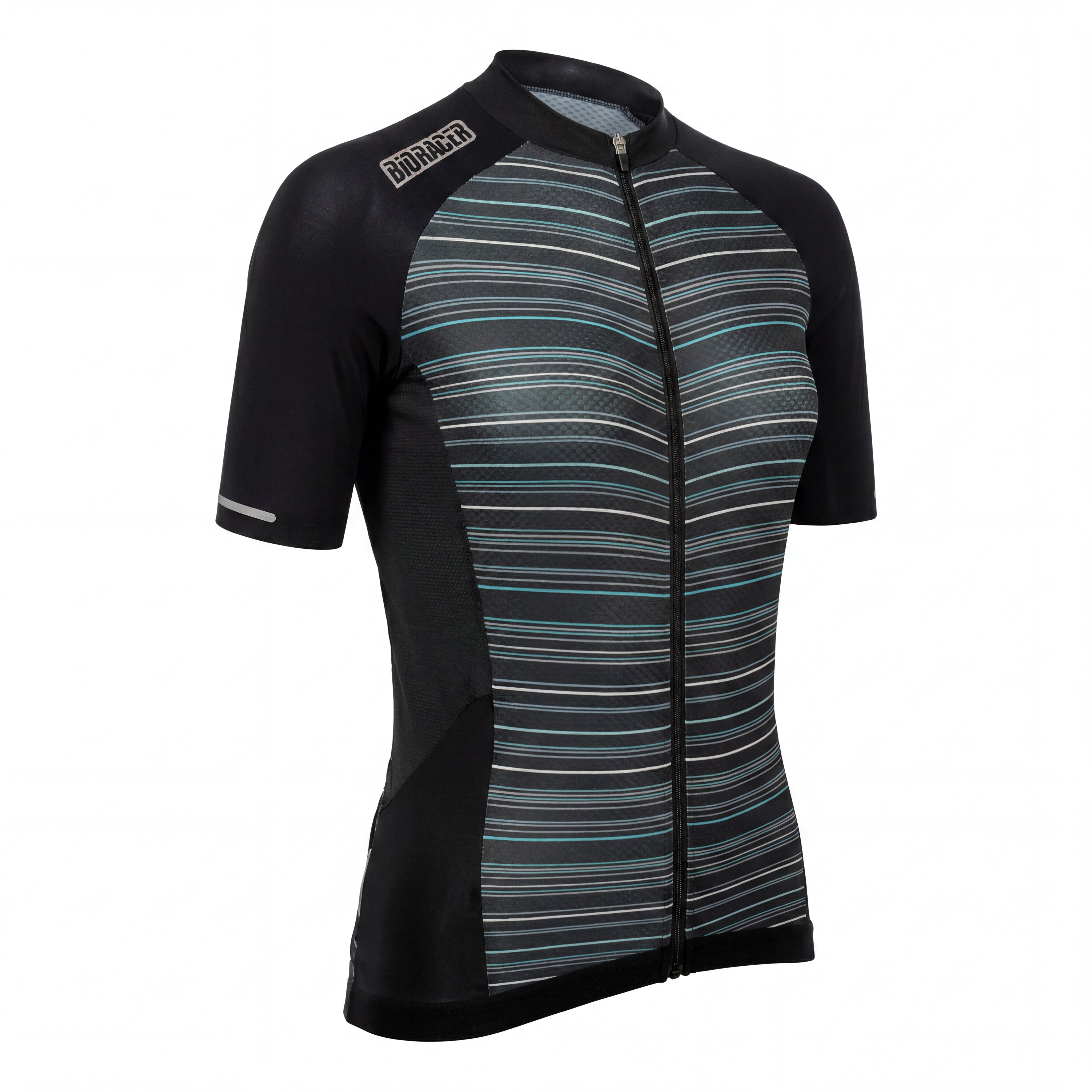 Jersey Feminino Ciclismo Bioracer Sprinter Coldblack Light Preto e Listras Brancas - Tamanho M / Novo