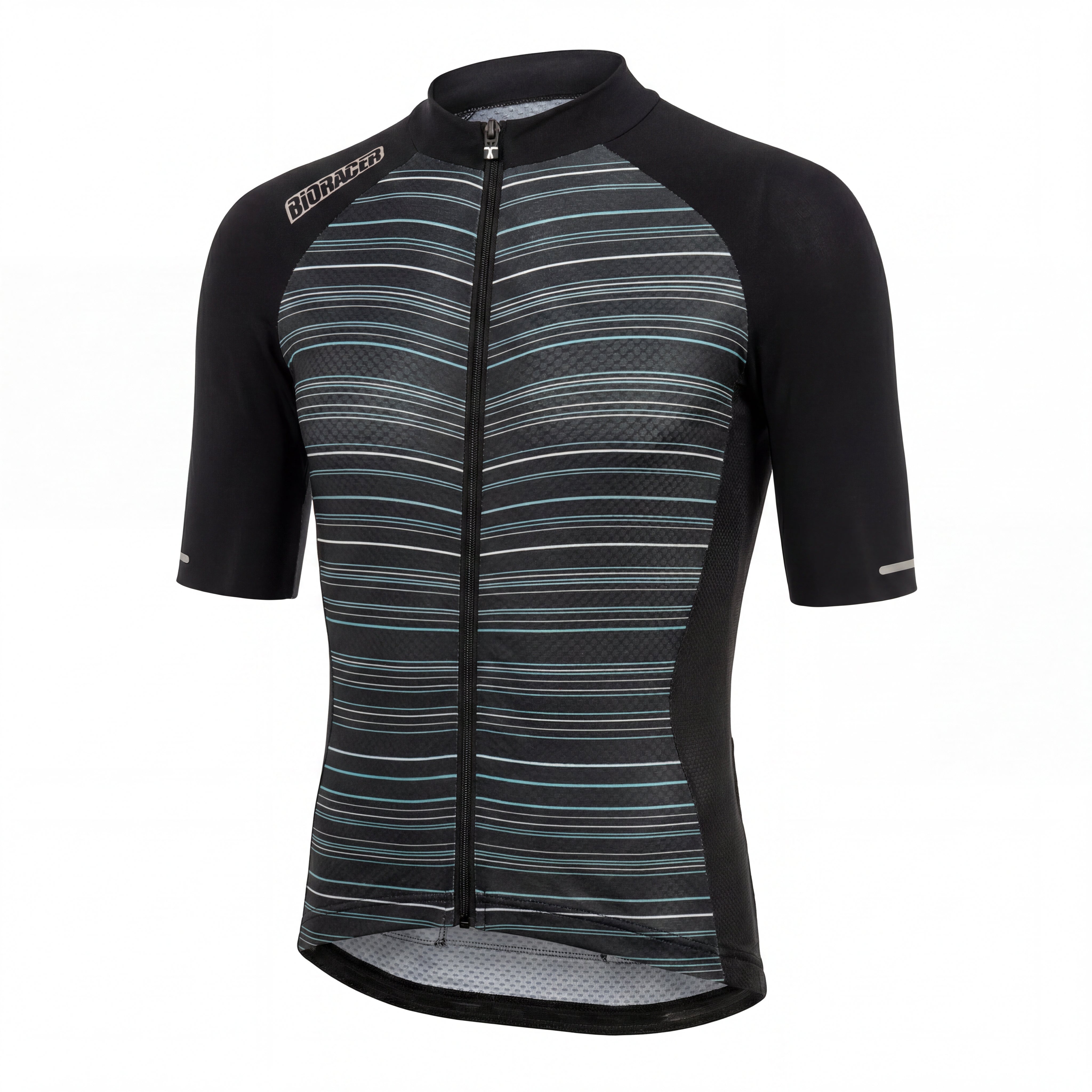 Jersey Feminino Ciclismo Bioracer Sprinter Coldblack Light Preto e Listras Brancas - Tamanho M / Novo