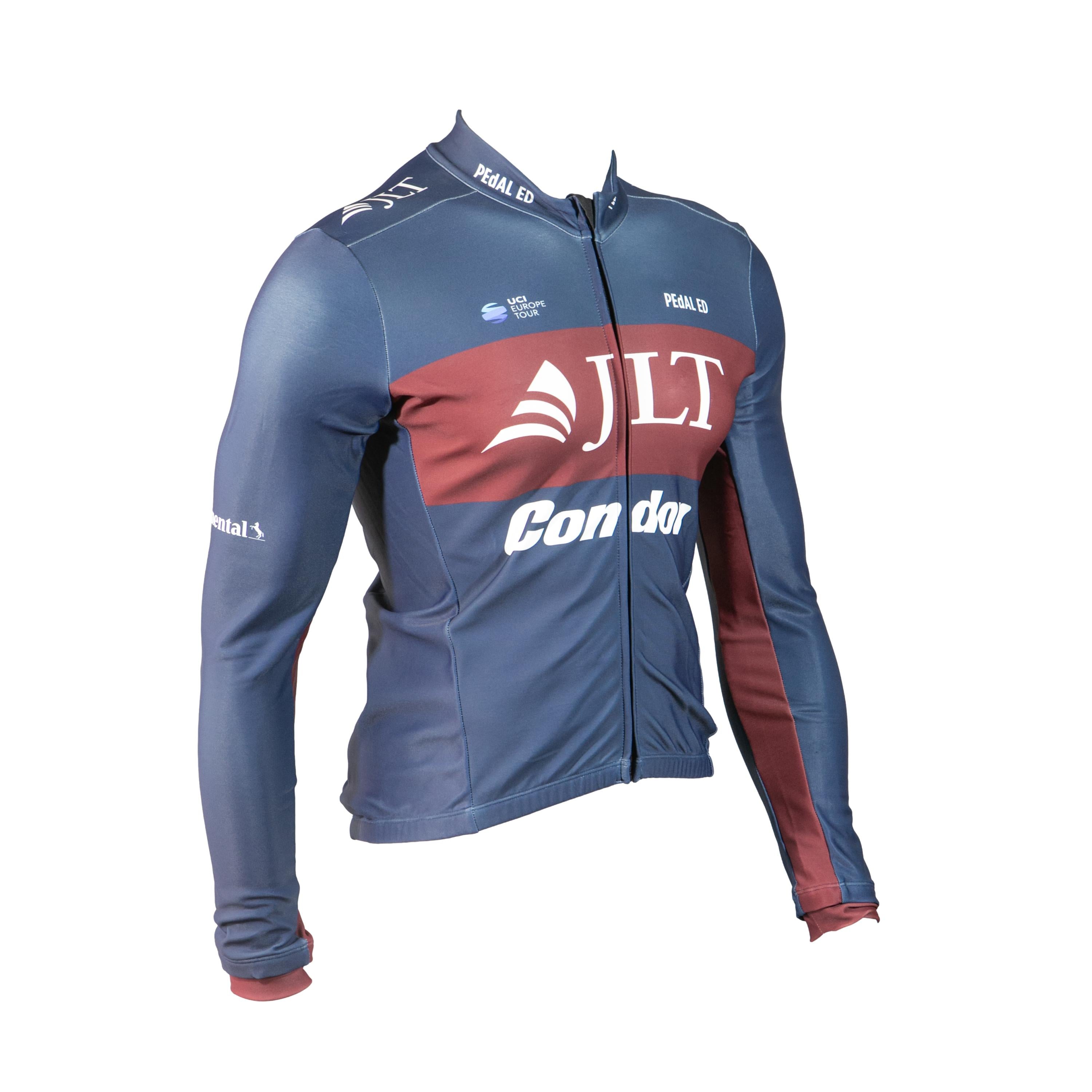 Camiseta Jersey Manga Longa Masculina Ciclismo Pedal ED JLT Condor Azul/Vermelho - Tamanho G