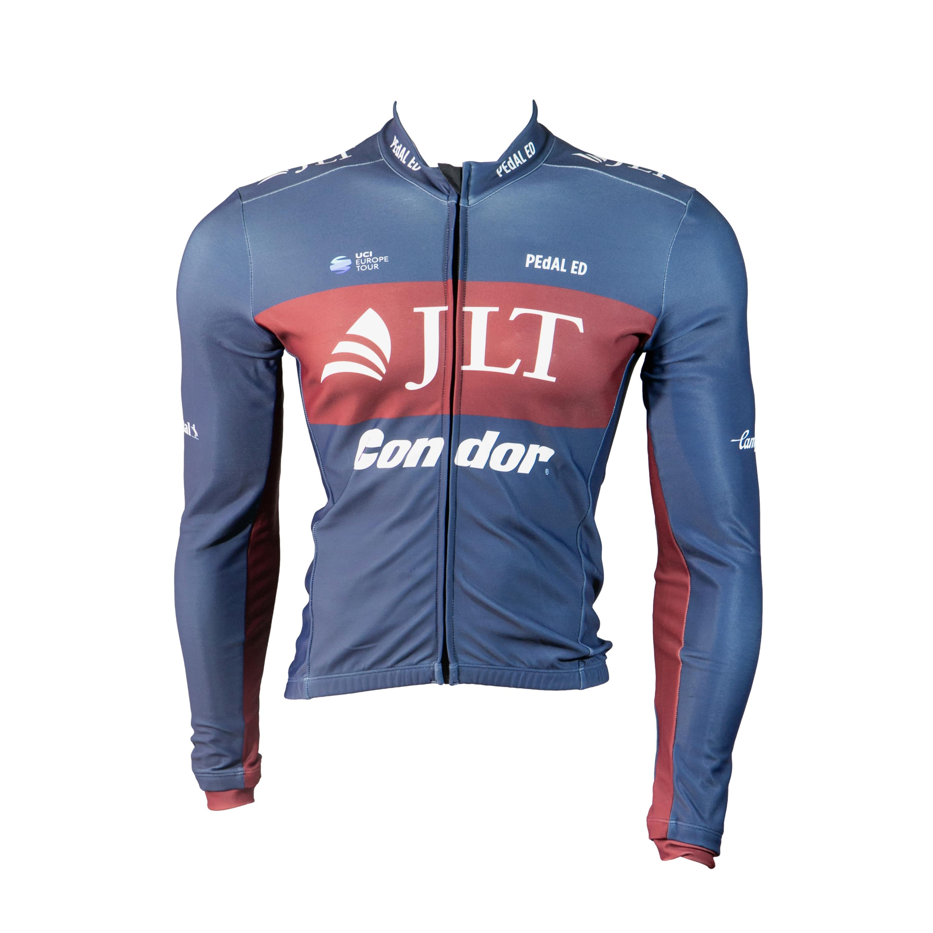 Camiseta Jersey Manga Longa Masculina Ciclismo Pedal ED JLT Condor Azul/Vermelho - Tamanho G