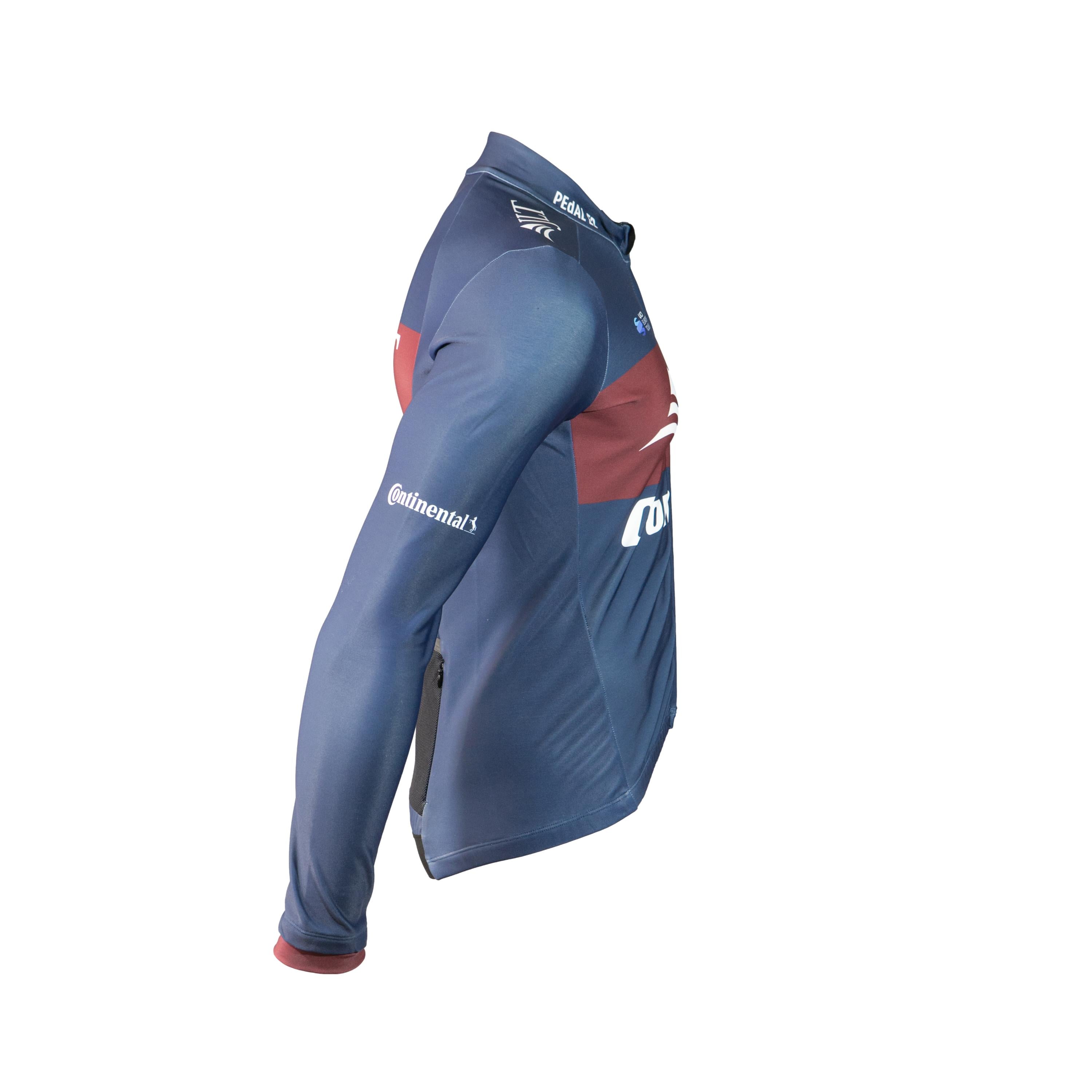 Camiseta Jersey Manga Longa Masculina Ciclismo Pedal ED JLT Condor Azul/Vermelho - Tamanho G