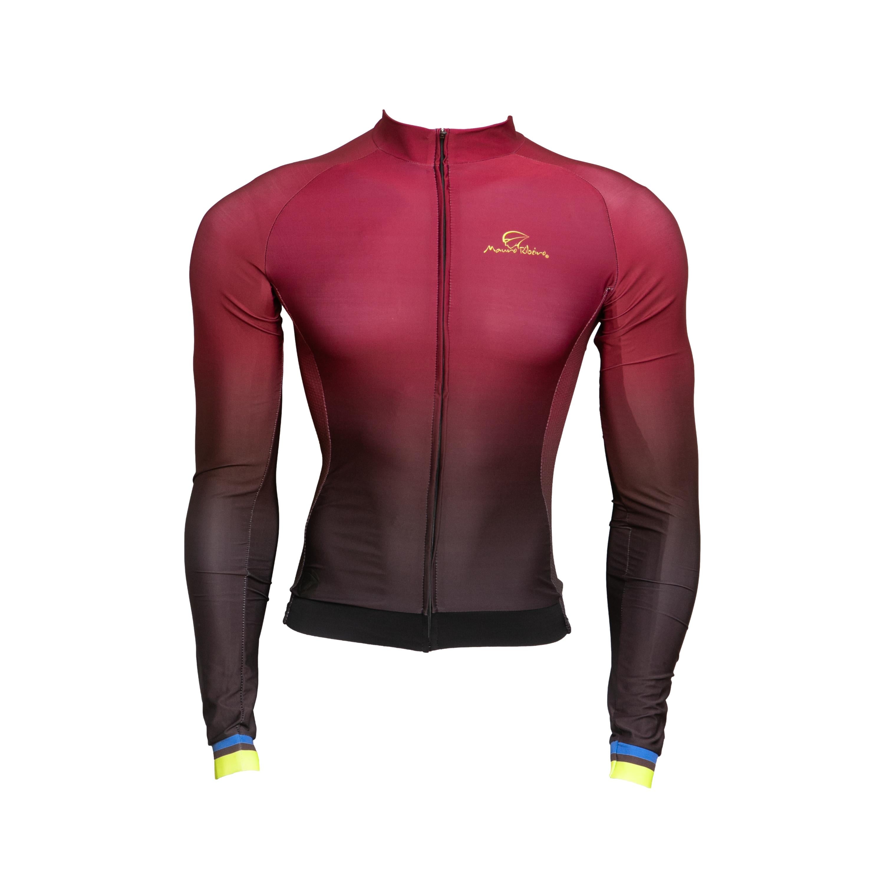 Camiseta Jersey Manga Longa Masculina Ciclismo Mauro Ribeiro Vinho - Tamanho G