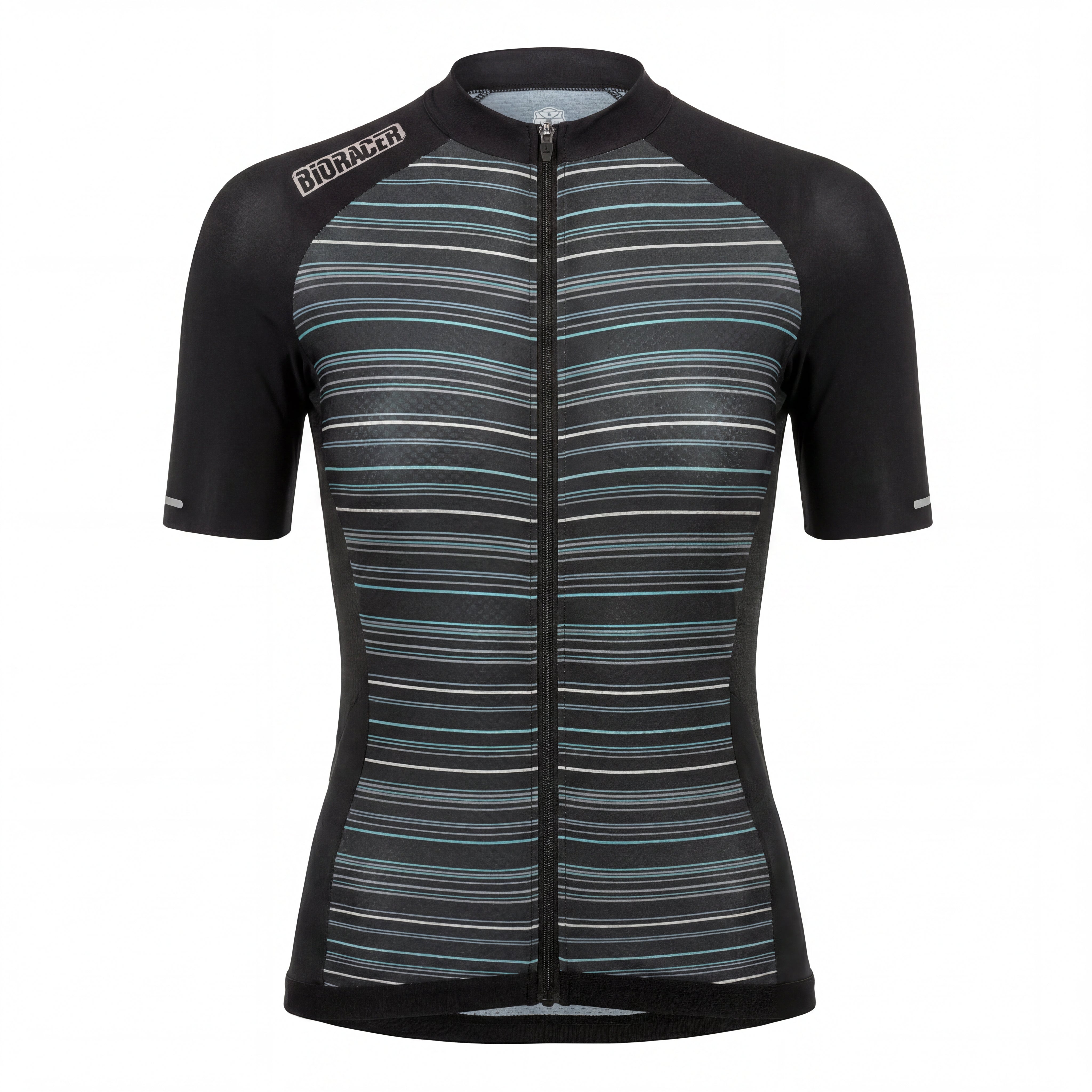 Jersey Feminino Ciclismo Bioracer Sprinter Coldblack Light Preto e Listras Brancas - Tamanho M / Novo