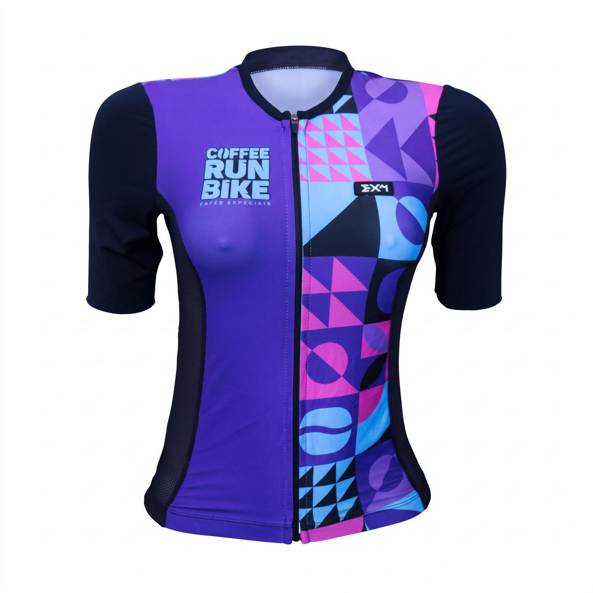 Jersey Feminina EXM Coffee Run Bike Roxo / Rosa / Azul - Tamanho P