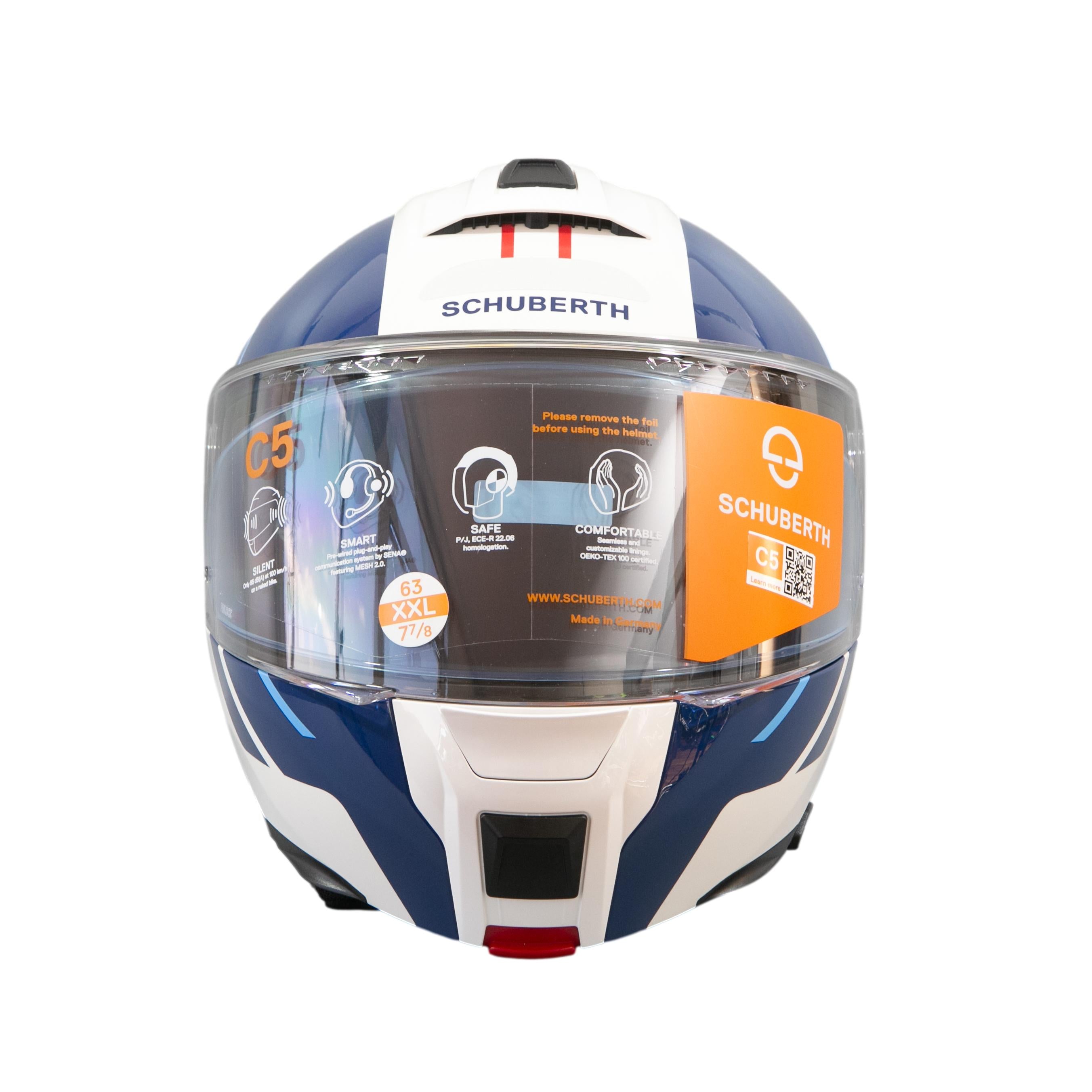 Capacete Masculino Motociclismo Shuberth C5 Pinlock 120 Branco/Azul Saquinho Proteção e Caixa - Tamanho XXL 63 (Novo)
