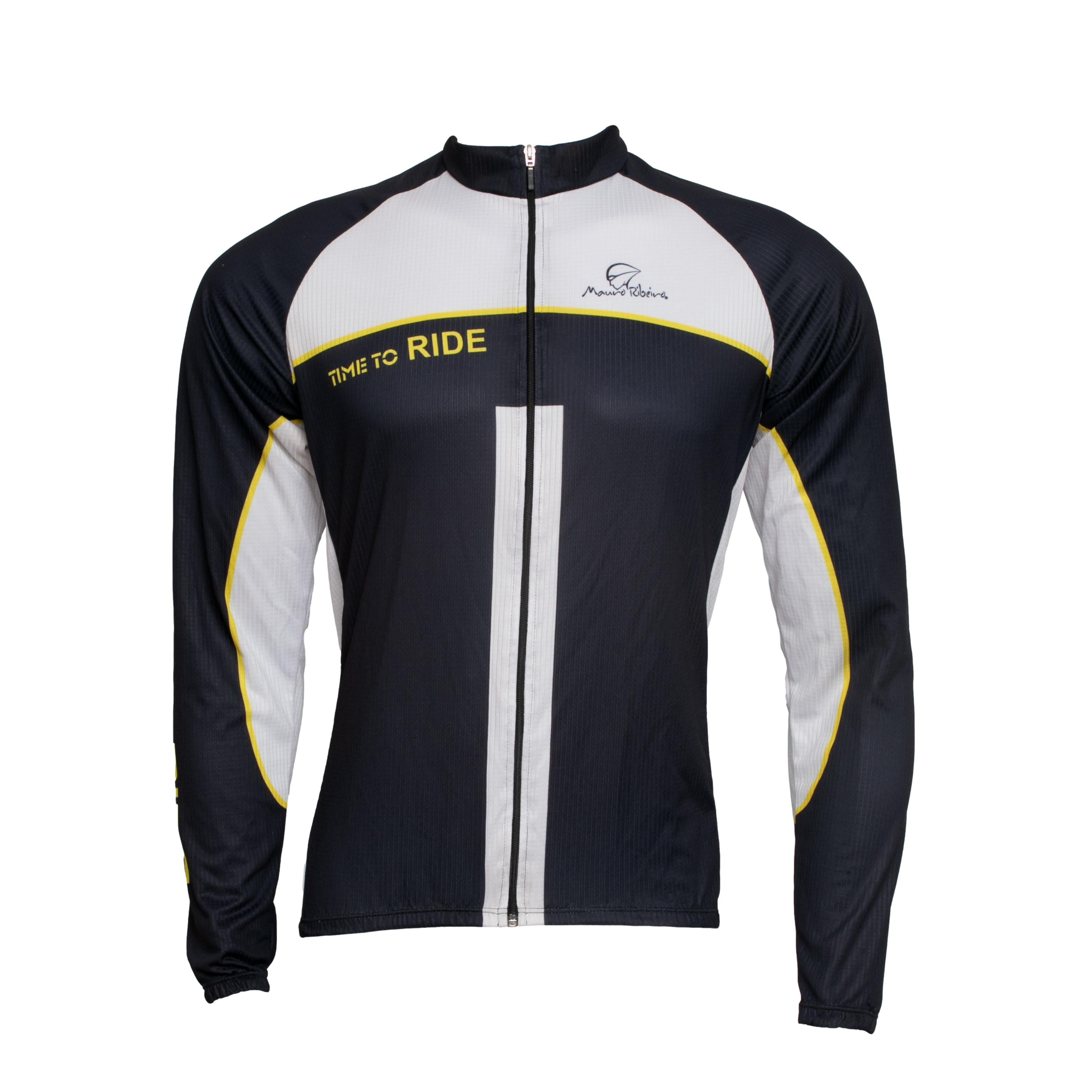 Camiseta Masculina Ciclismo Mauro Ribeiro Time To Ride Pro Action Preto/Branco - Tamanho GG