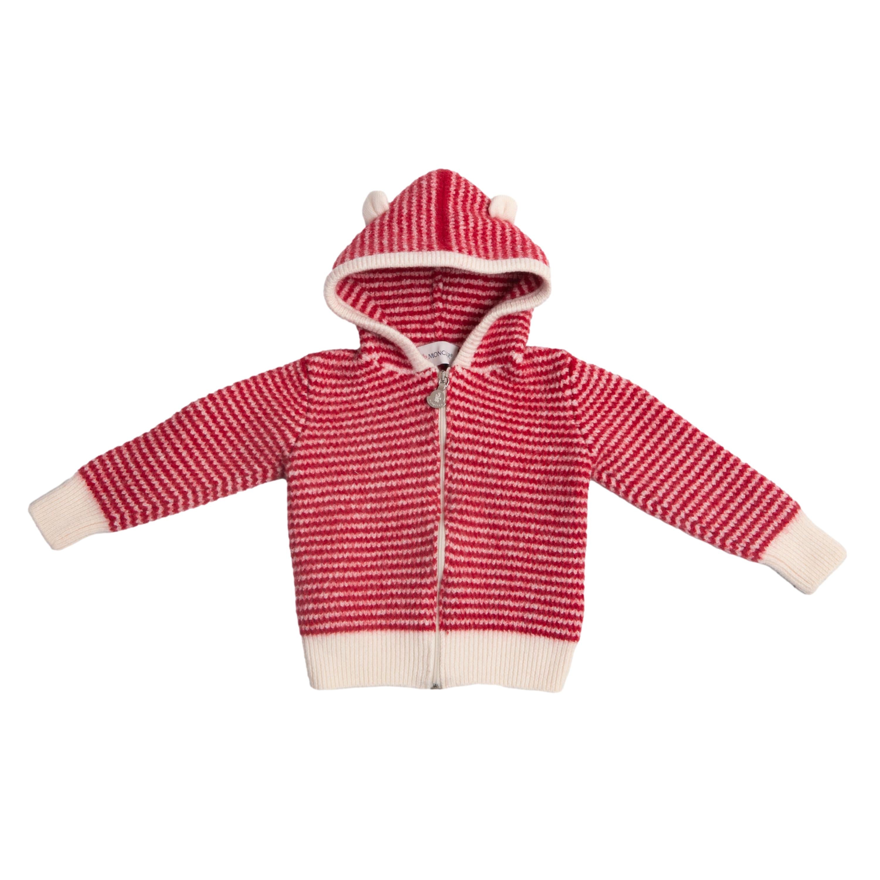 Casaco Infantil Malha Moncler Listrado Vermelho - Tamanho 85cm