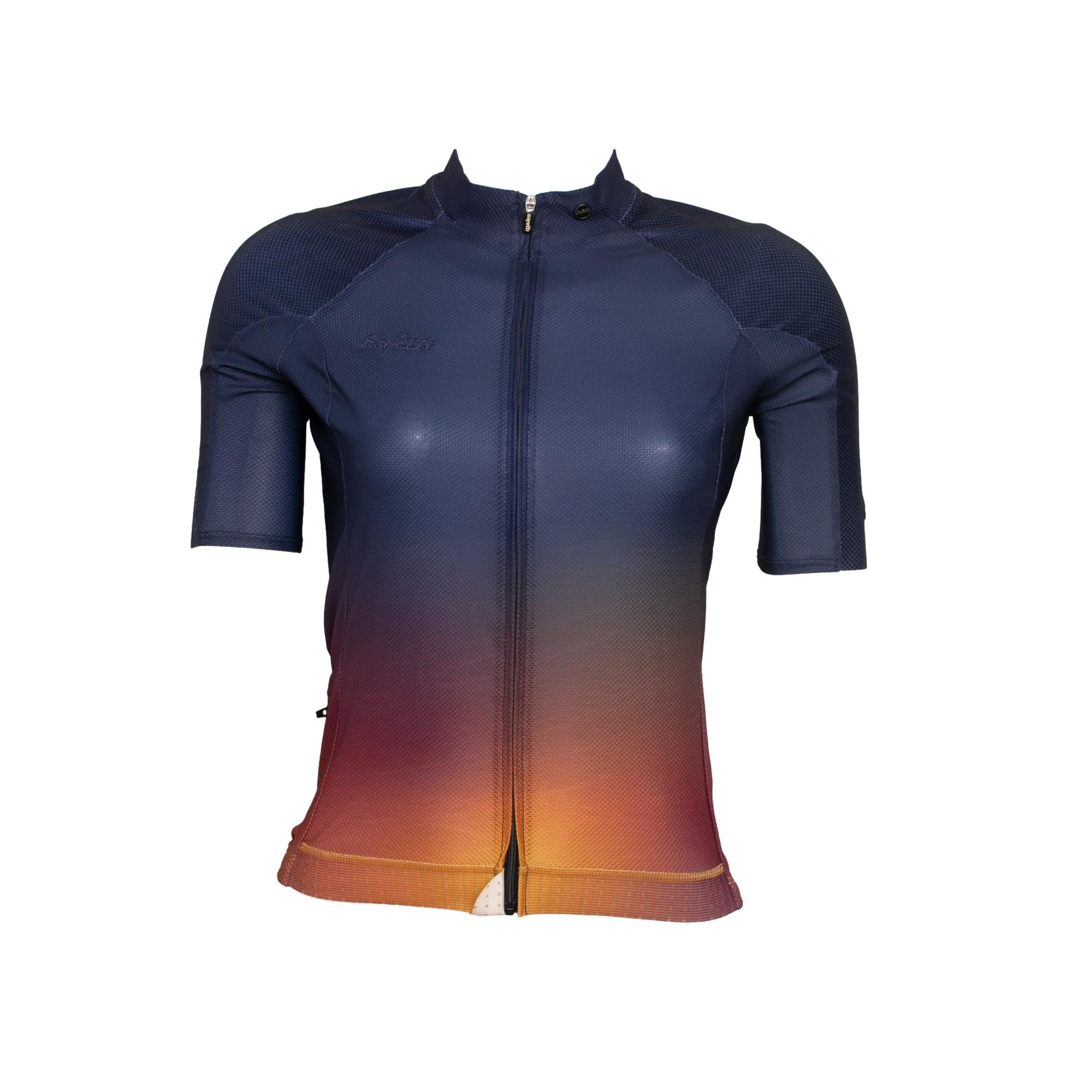 Camiseta Jersey Feminina Ciclismo Safety Azul/Roxo/Amarelo - Tamanho M