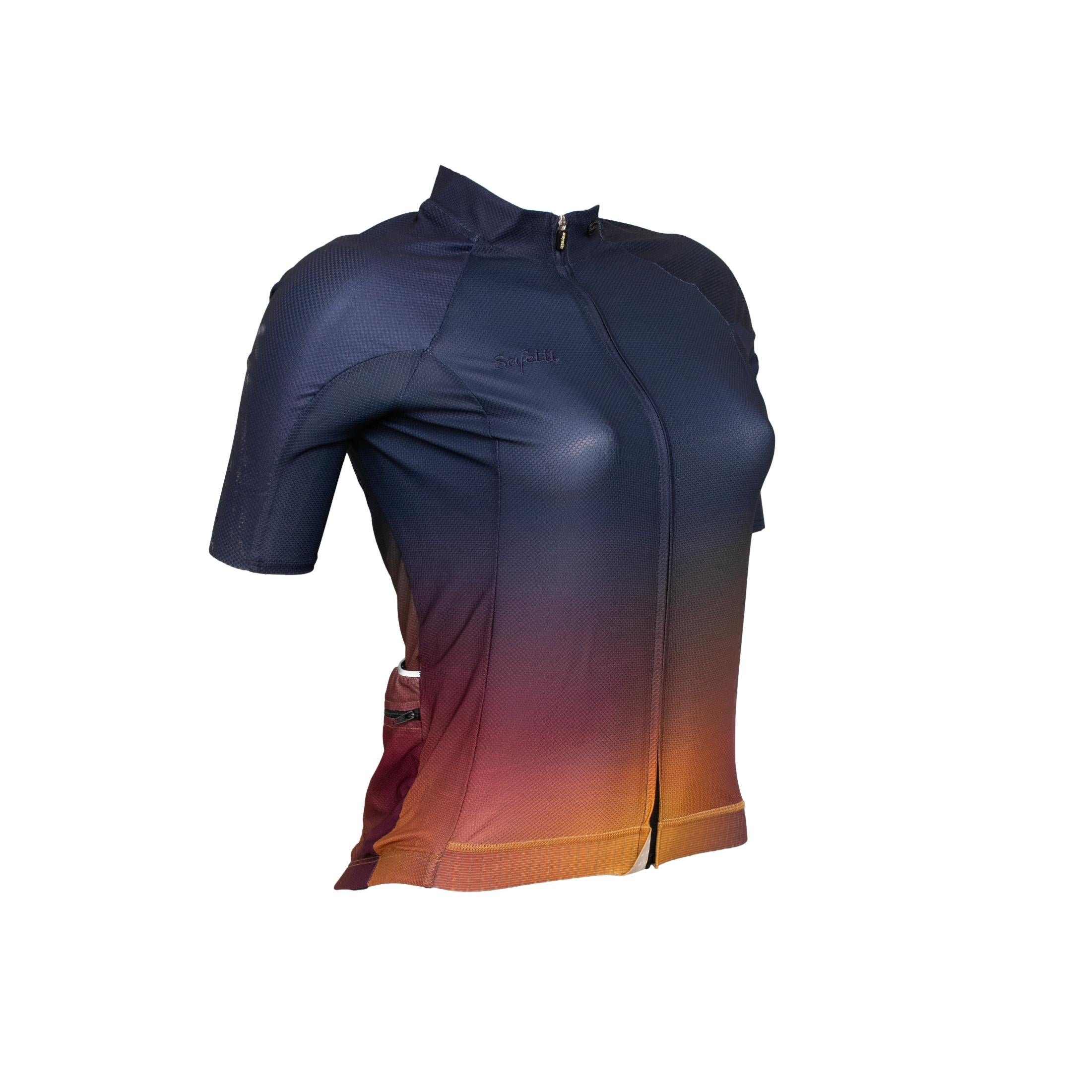 Camiseta Jersey Feminina Ciclismo Safety Azul/Roxo/Amarelo - Tamanho M