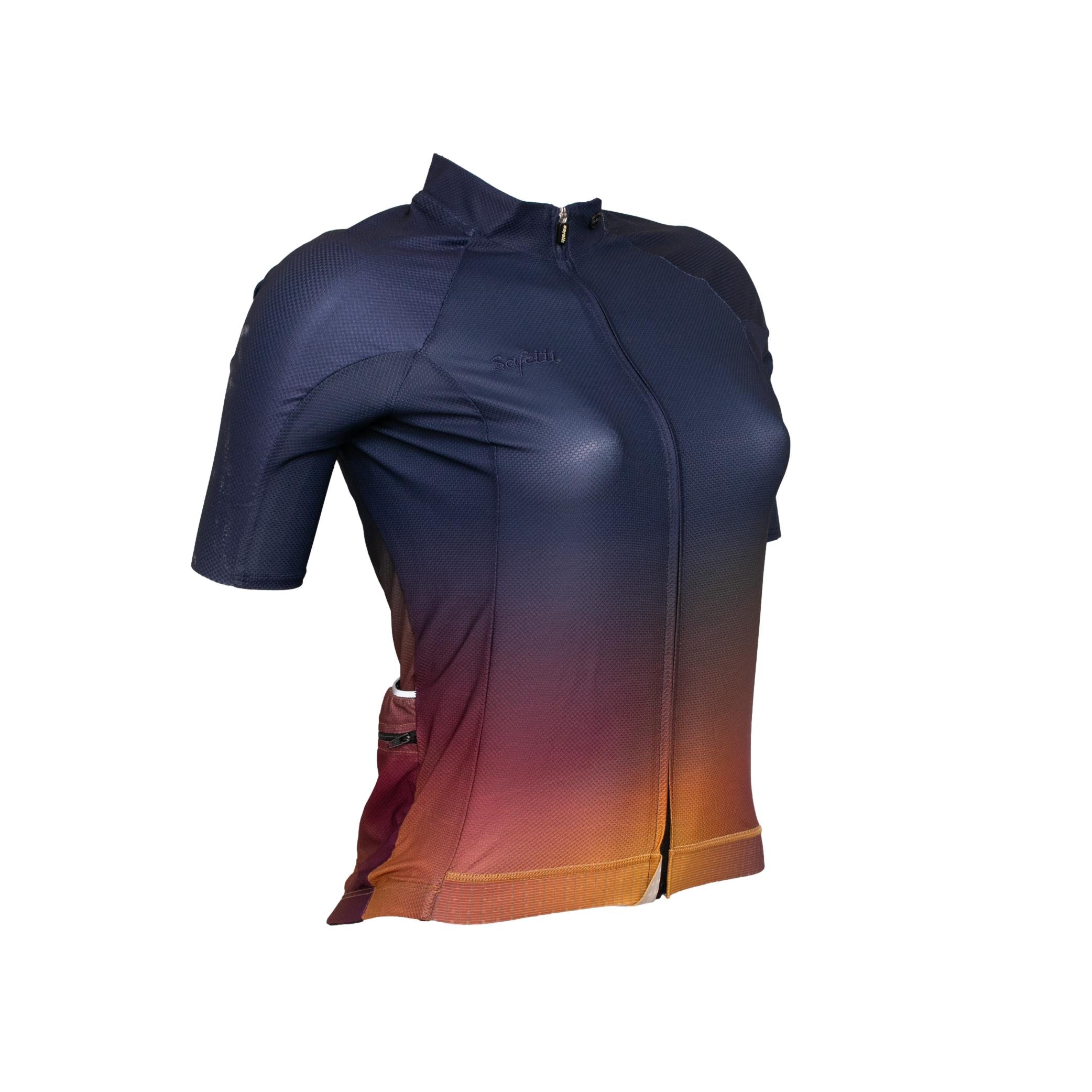 Camiseta Jersey Feminina Ciclismo Safety Azul/Roxo/Amarelo - Tamanho M