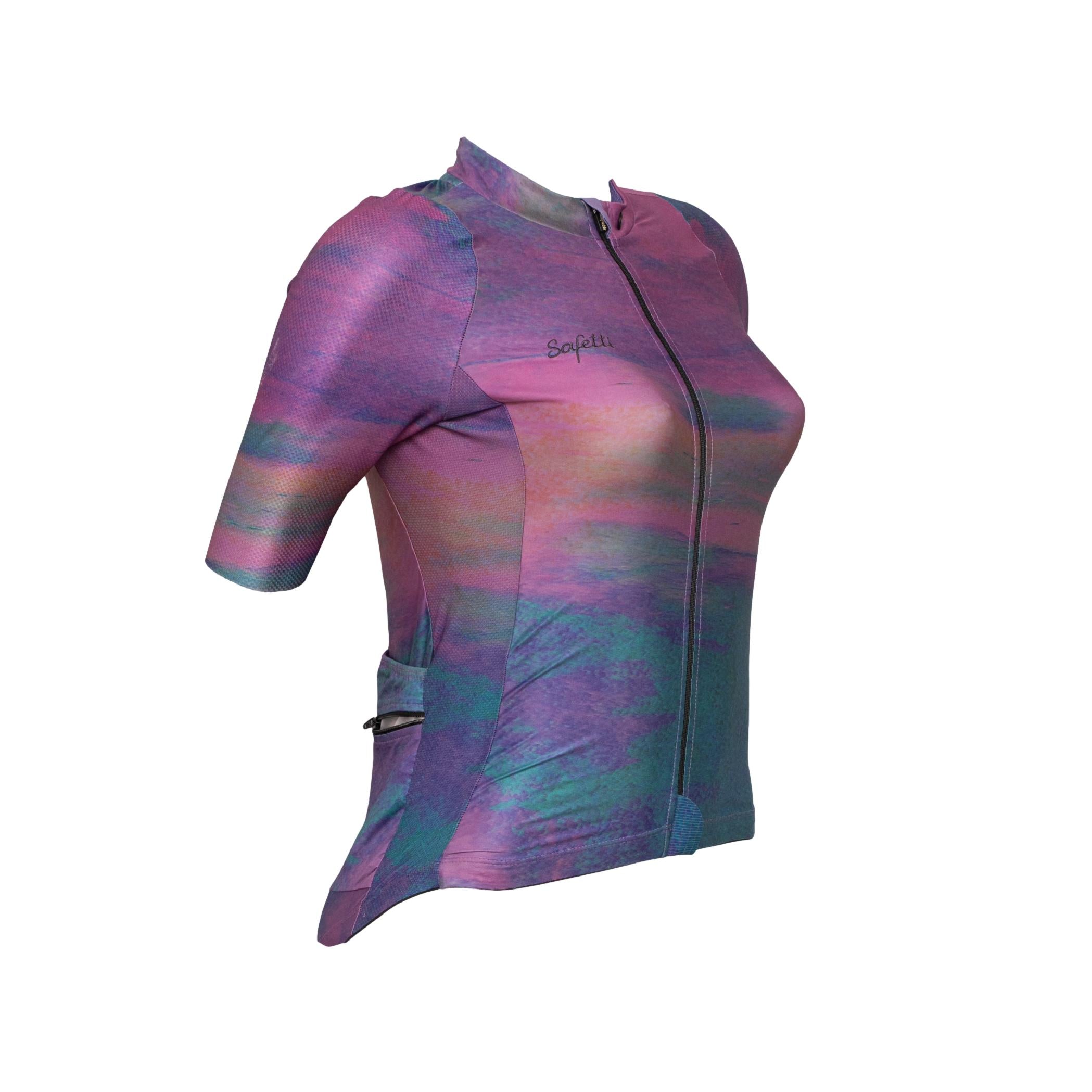 Camiseta Jersey Feminina Ciclismo Safety Libertá Roxo e Verde - Tamanho S