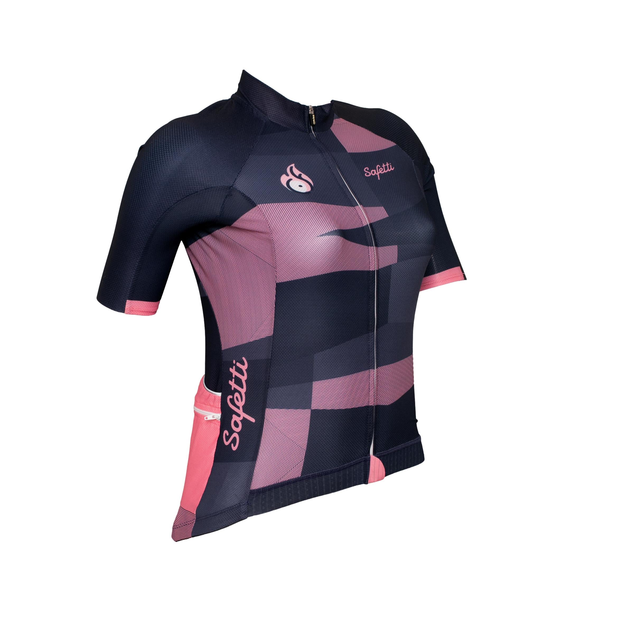 Camiseta Jersey Feminina Ciclismo Safety Azul e Rosa - Tamanho S